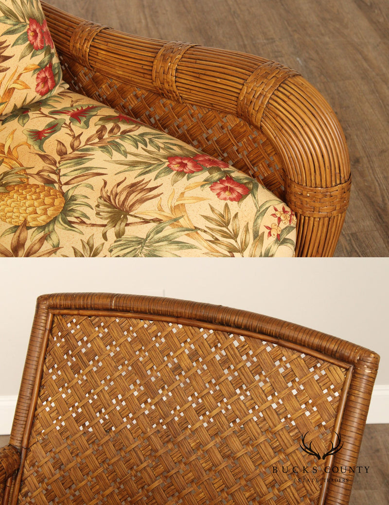 Lane Venture Vintage Rattan Armchair With Ottoman