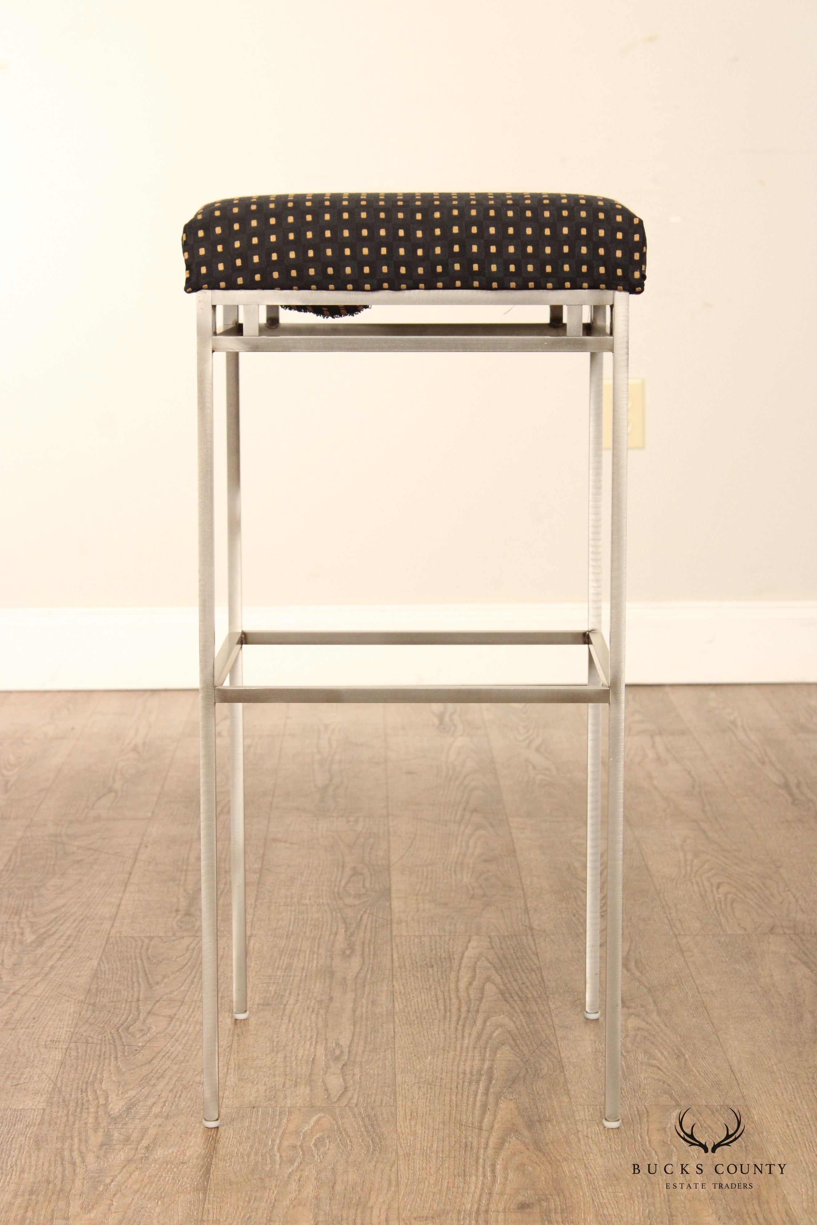 Contemporary Industrial Style Set of Three Metal Frame Bar Stools