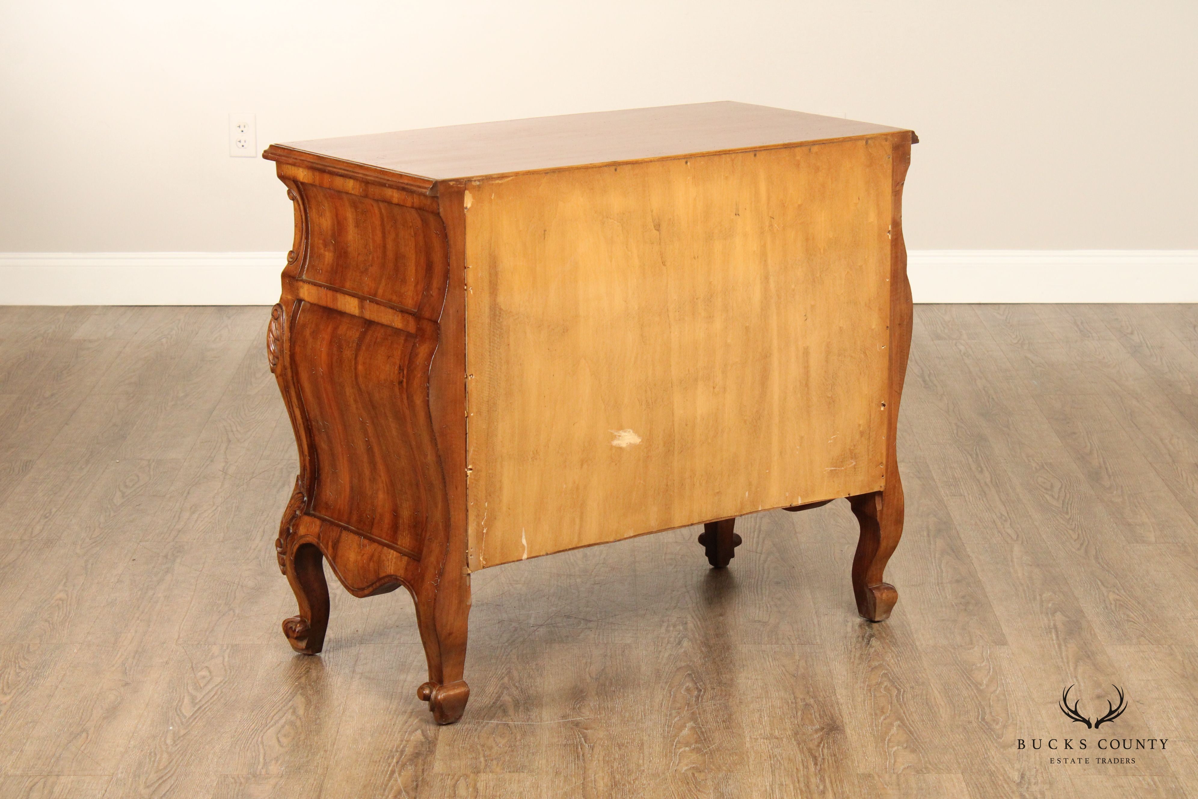 Italian Rococo Carved Walnut Vintage Bombe Chest of Drawers