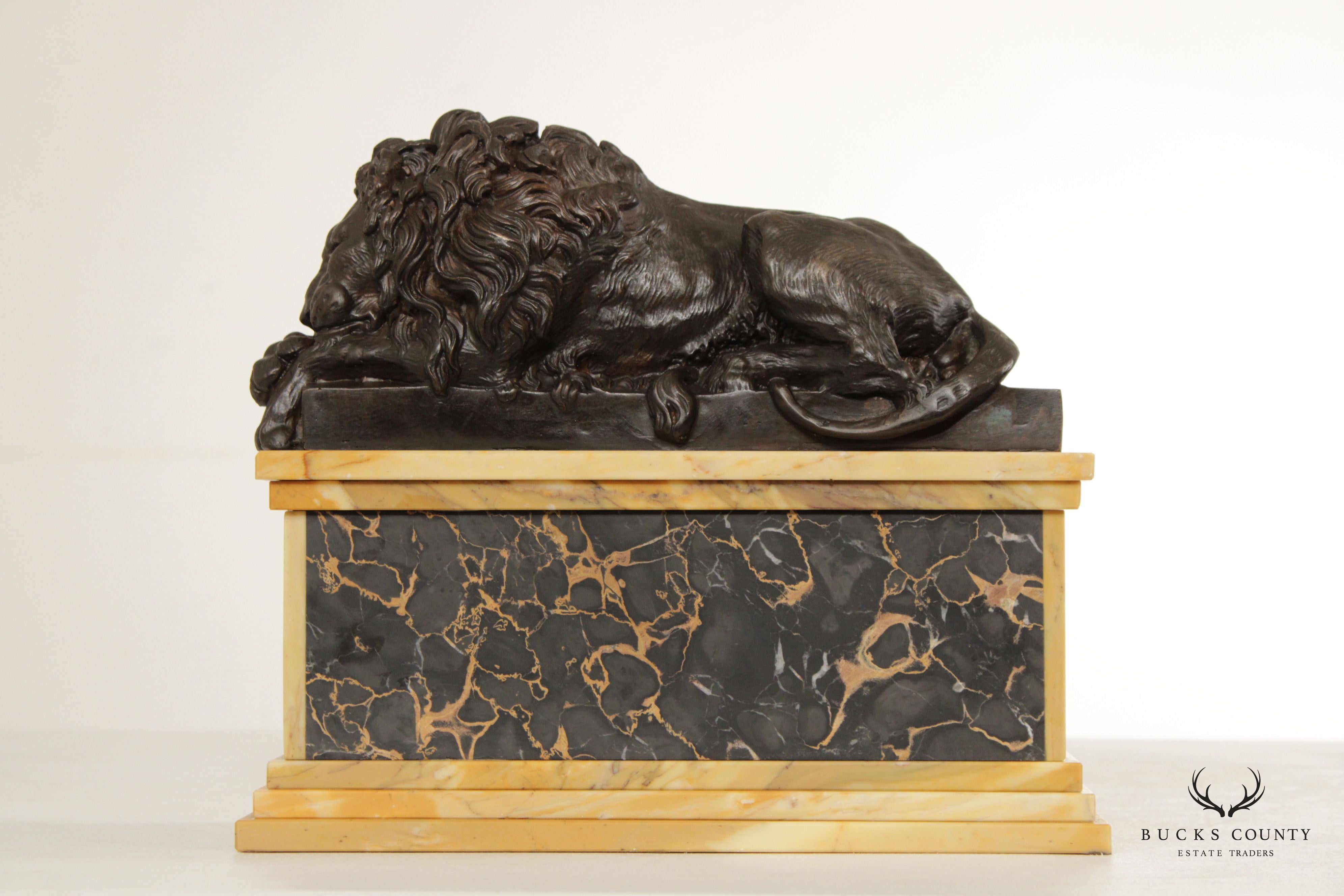 Baker Furniture Regency Style Cast Bronze Marble Lion Statue