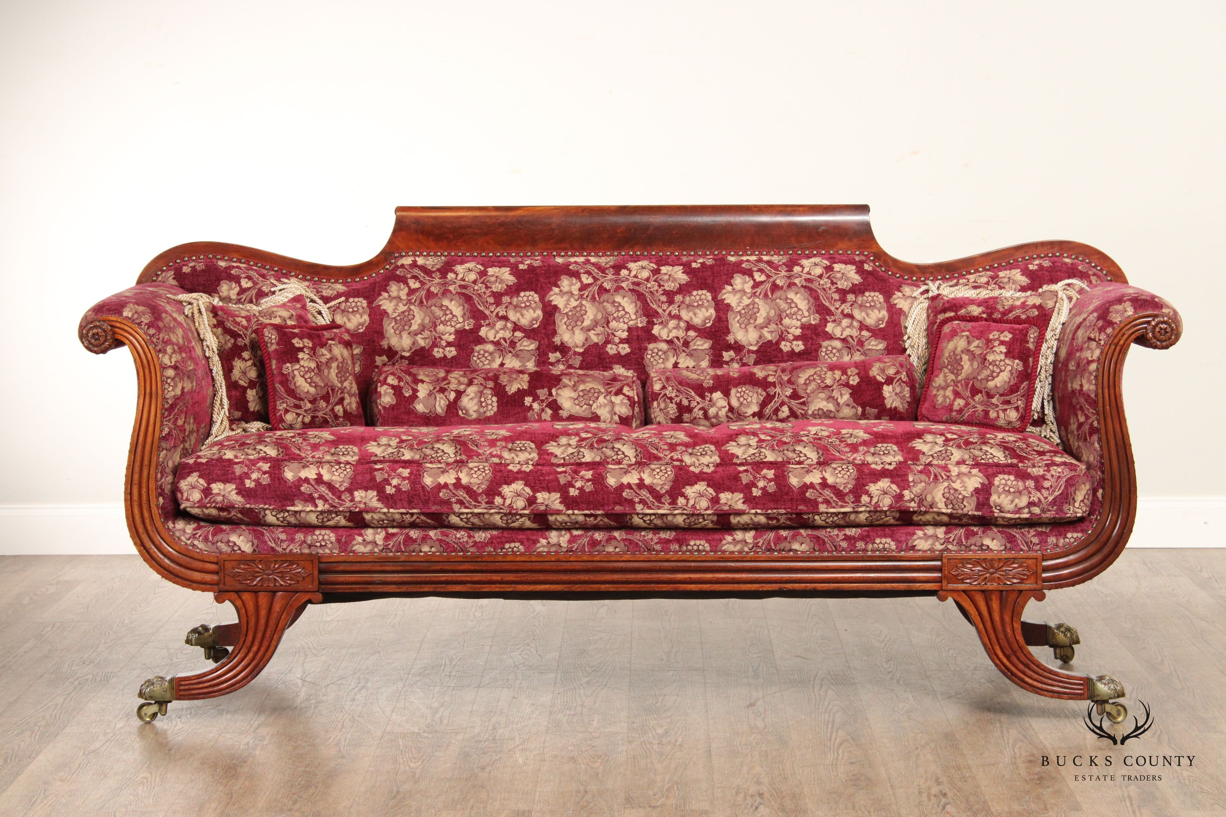 Antique 19th C. American Empire Carved Mahogany Sofa