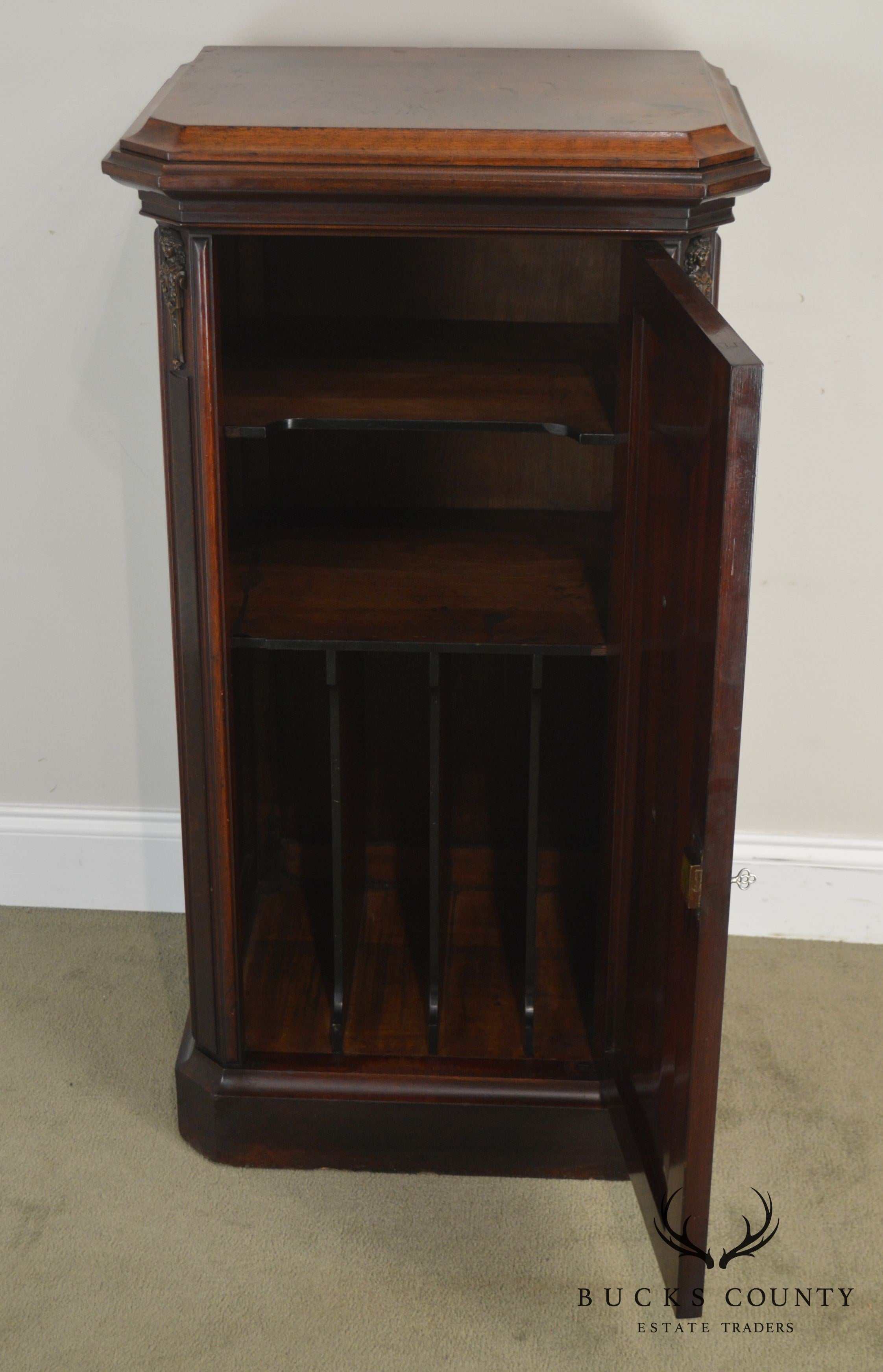 Antique 19th Century Walnut Renaissance Revival Music Cabinet with Bronze Figural Plaque