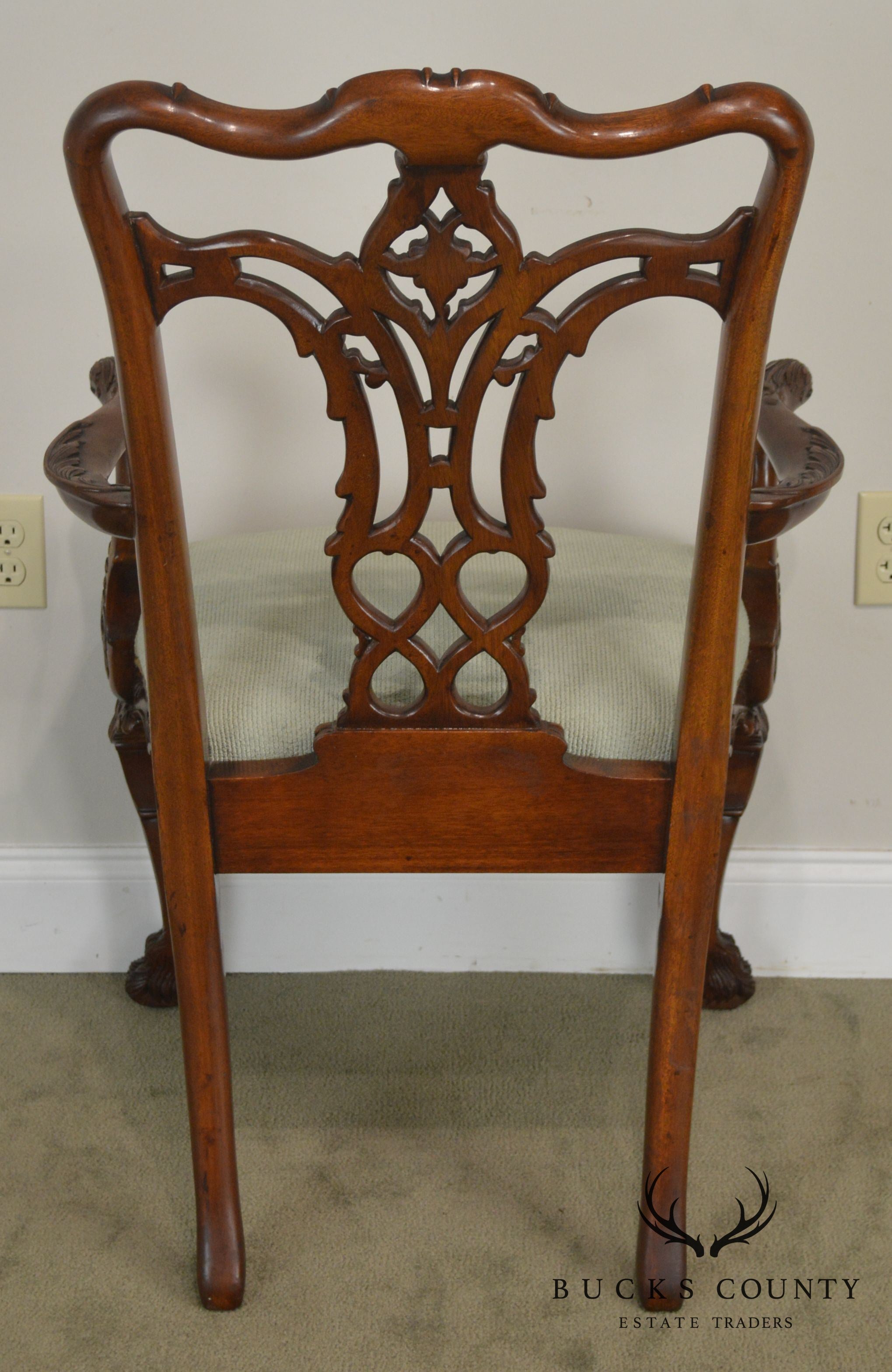 Georgian Style Carved Mahogany Arm Chair with Hariy - Paw Feet