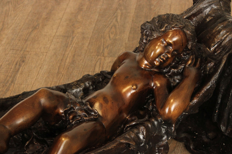 Classical Style Cast Bronze Sleeping Putti Glass Top Coffee Table