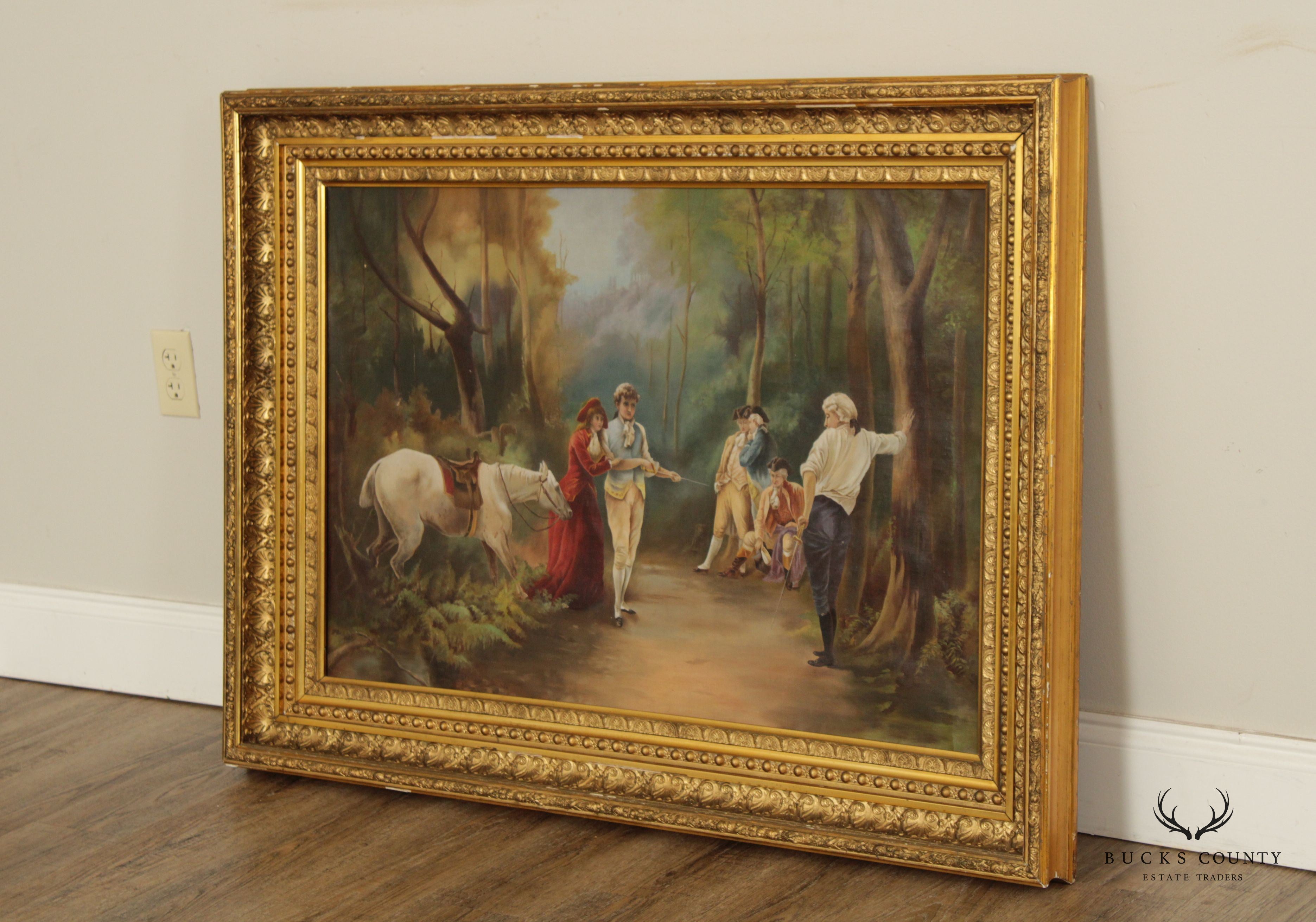 Antique 'Dueling Scene' Original Oil Painting, After Laslett John Pott