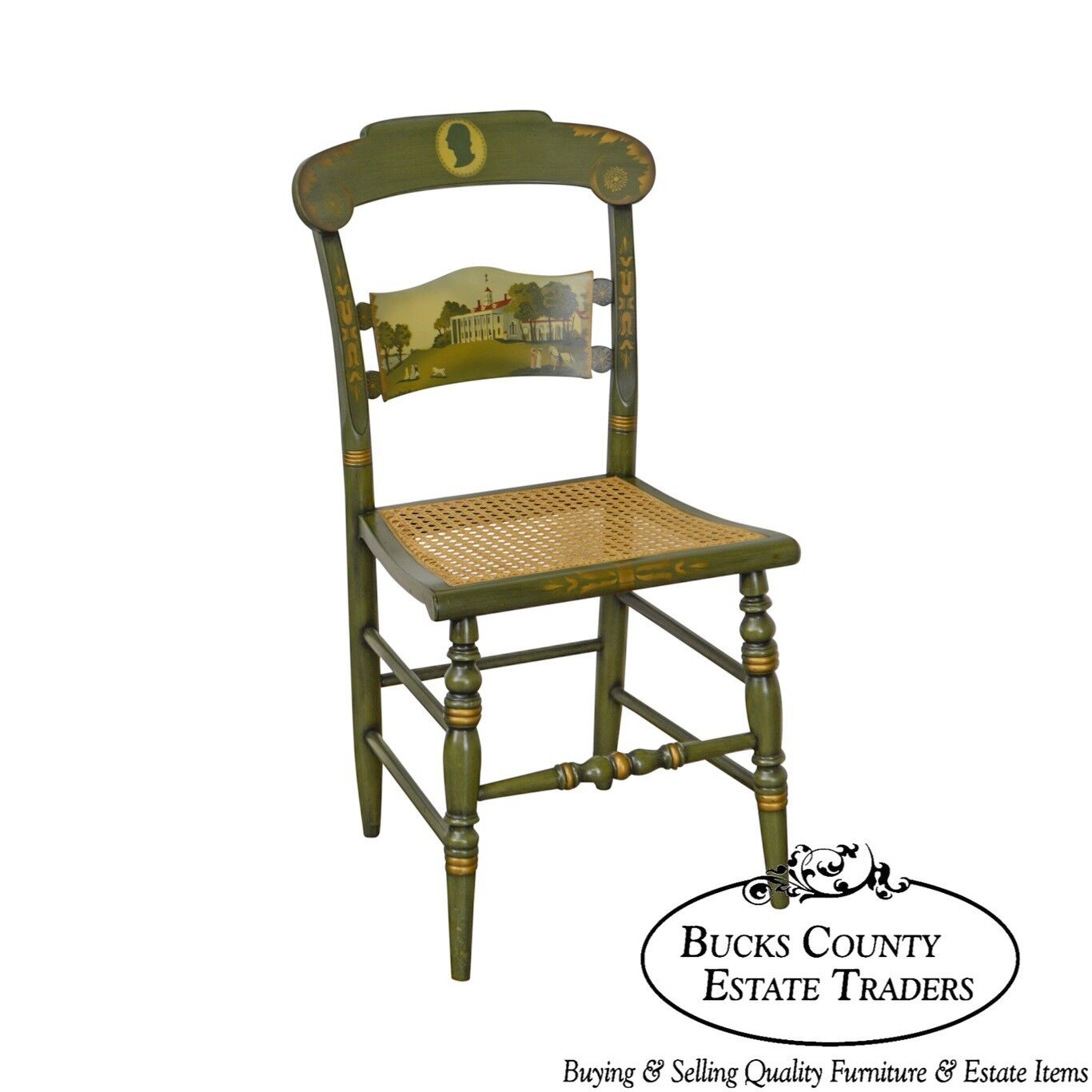 Hitchcock Green Painted George Washington Mount Vernon Cane Seat Side Chair