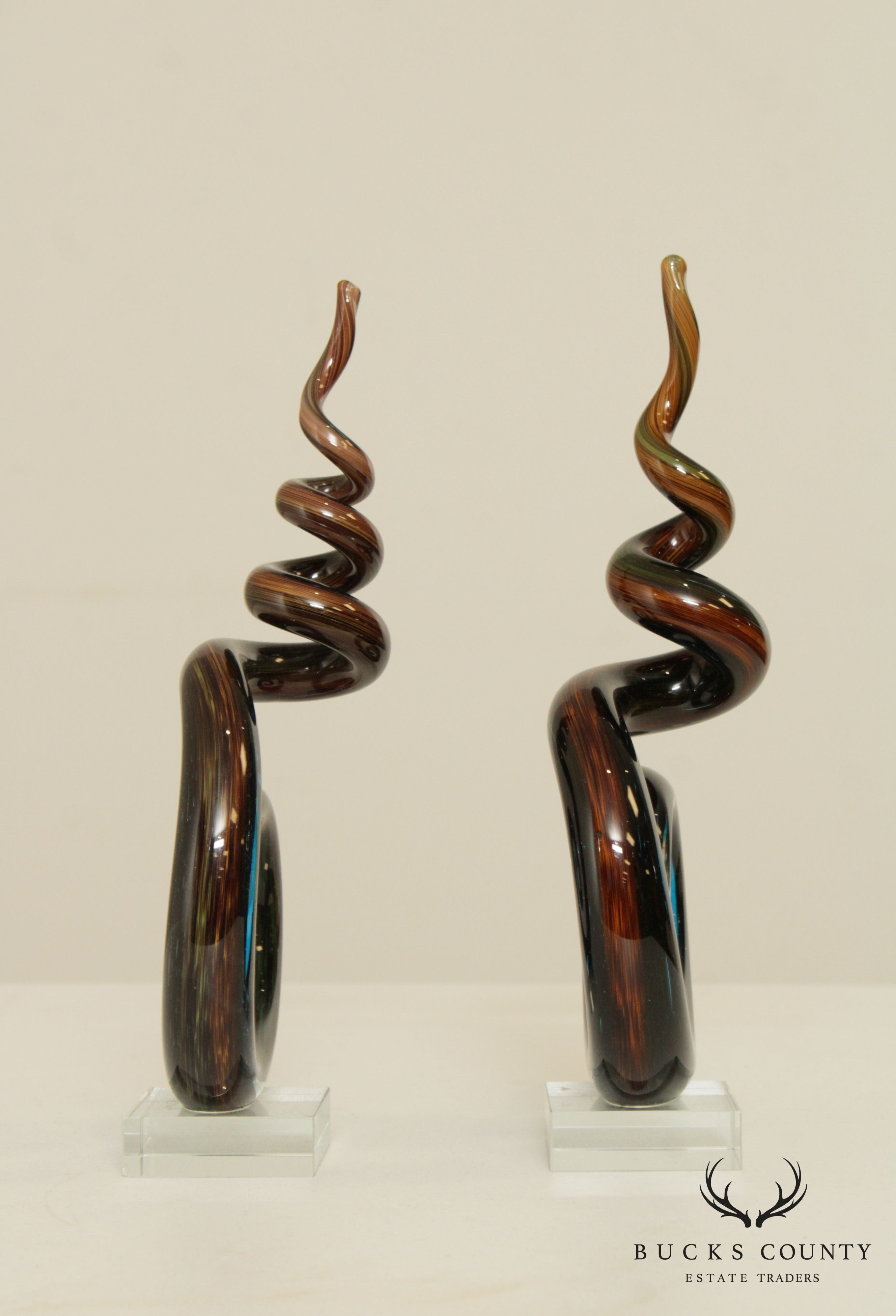 Quality Pair Murano Art Glass Spiral Sculptures