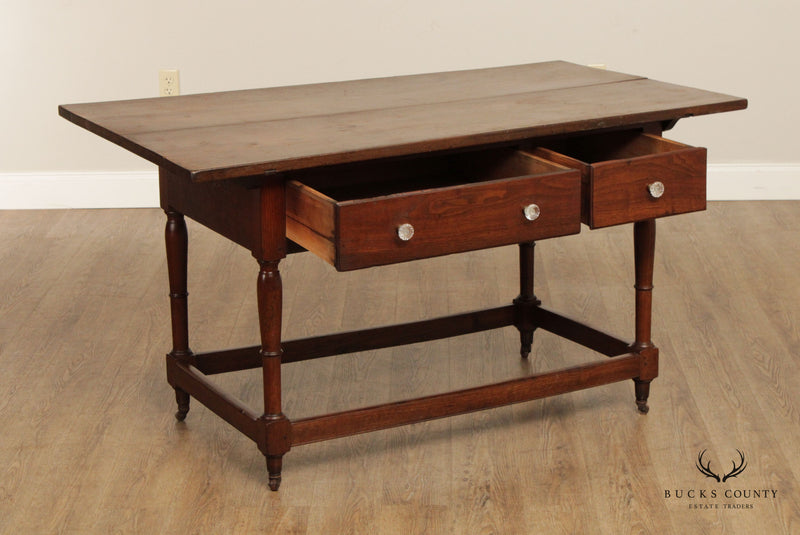 18th Century Antique Walnut Two-Drawer Tavern Table