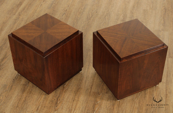 Mid Century Modern Pair Walnut Cube End Tables