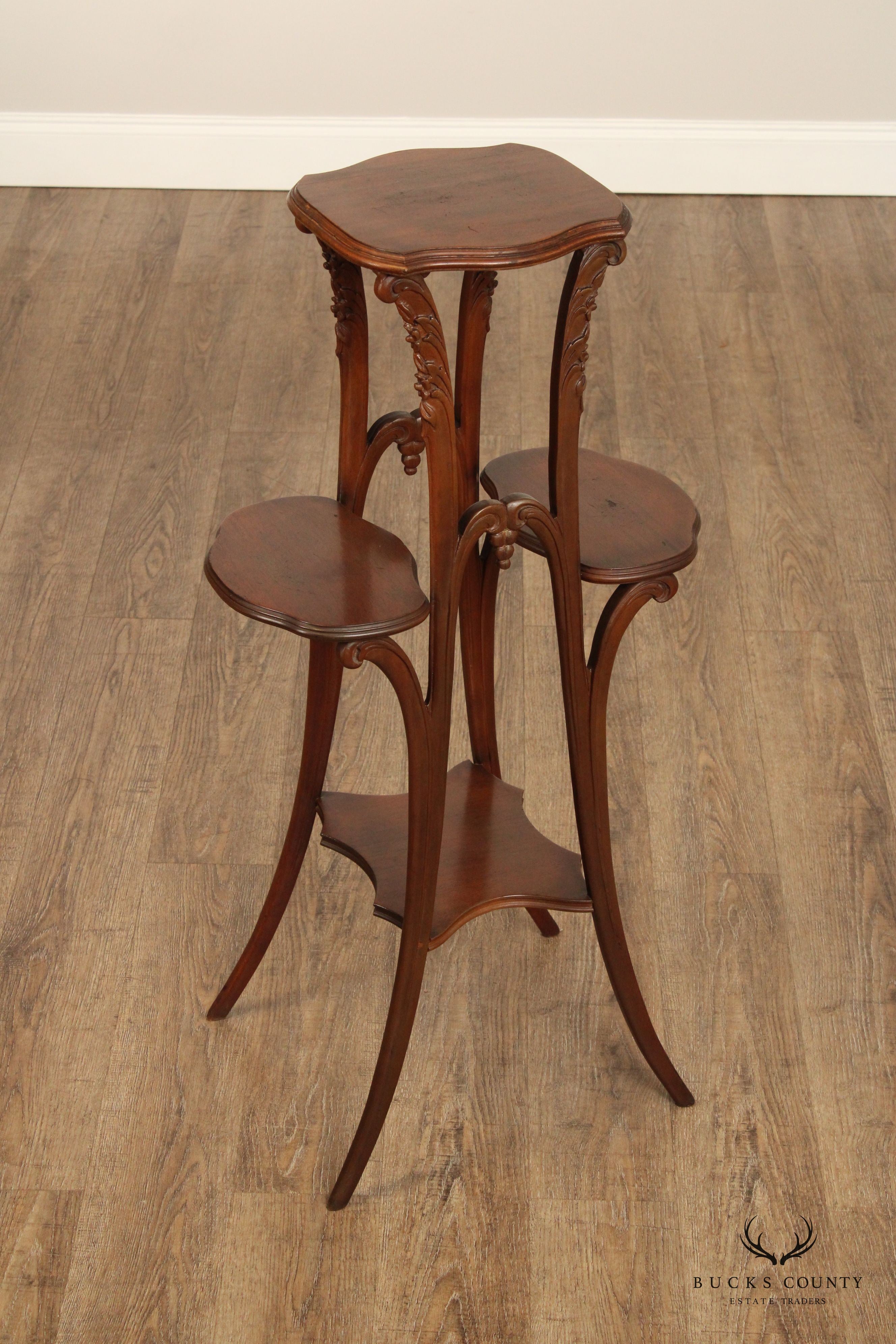 French Art Nouveau Mahogany Tiered Plant Stand