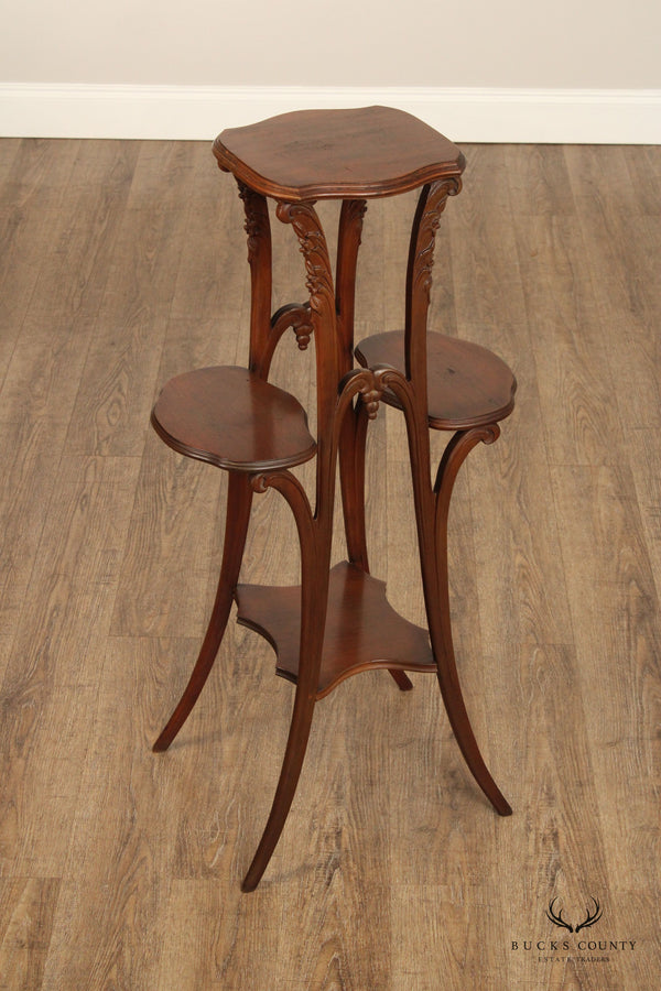 French Art Nouveau Mahogany Tiered Plant Stand