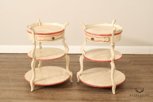 Grosfeld House French Louis XV Style Pair Three Tier Painted Side Tables