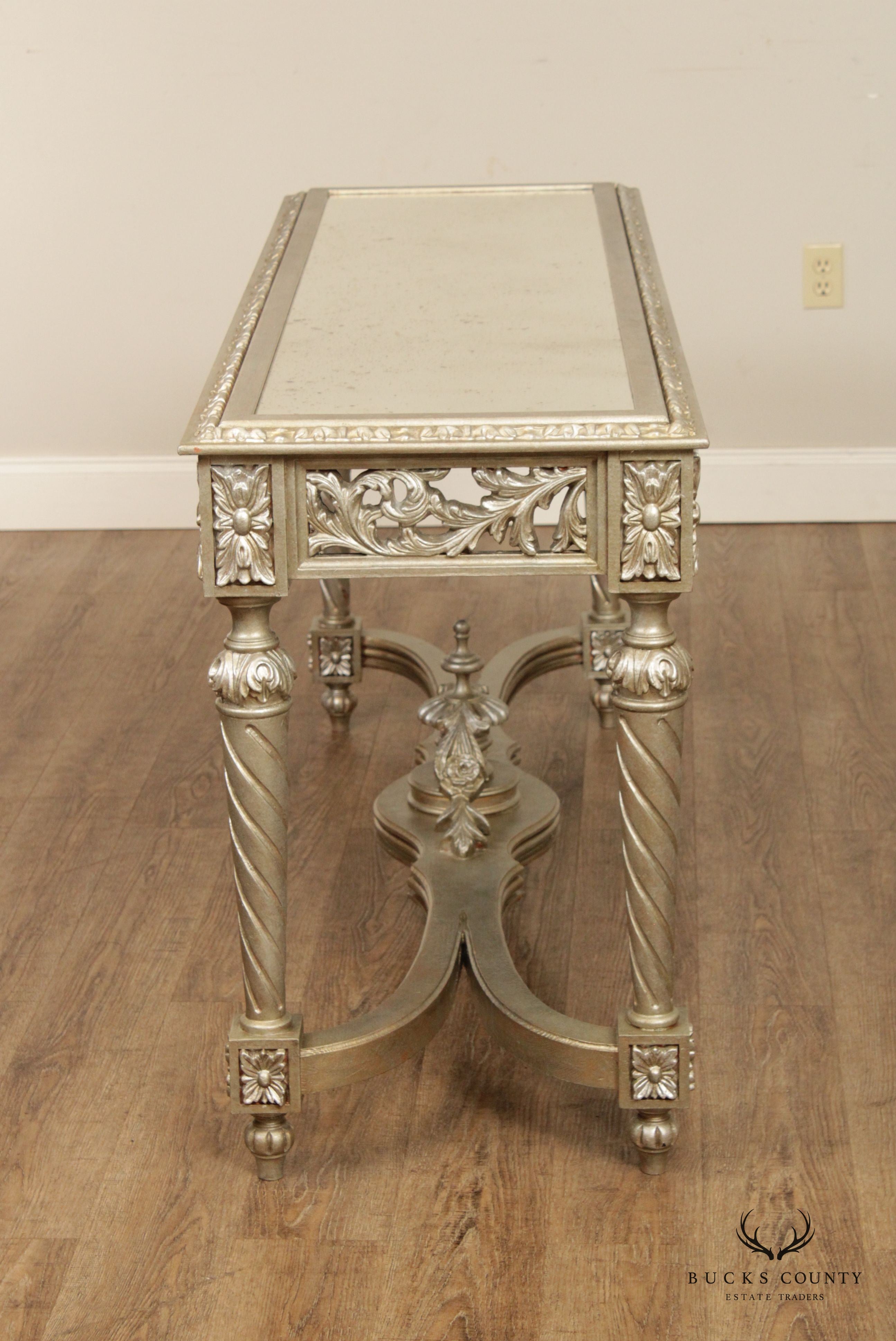 French Louis XVI Style Silvered Mirror Top Console Table