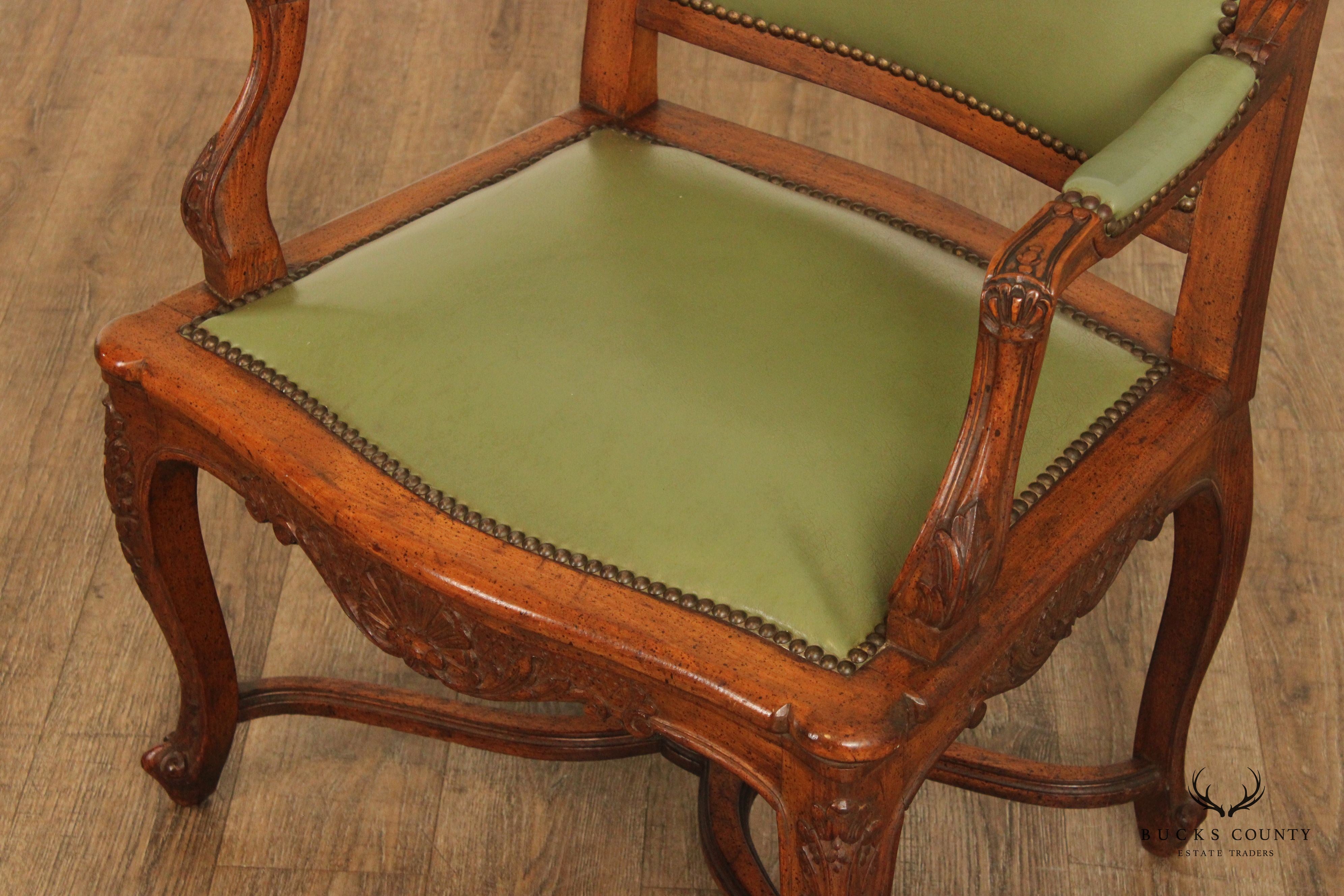 French Louis XV Style Vintage Pair of Carved Walnut Wide-Seat Fauteuil Armchairs