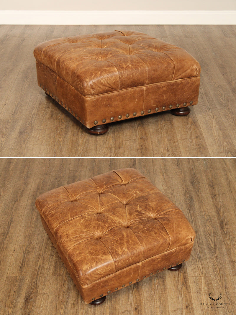 Quality Tufted Leather Writer's Club Chair and Ottoman