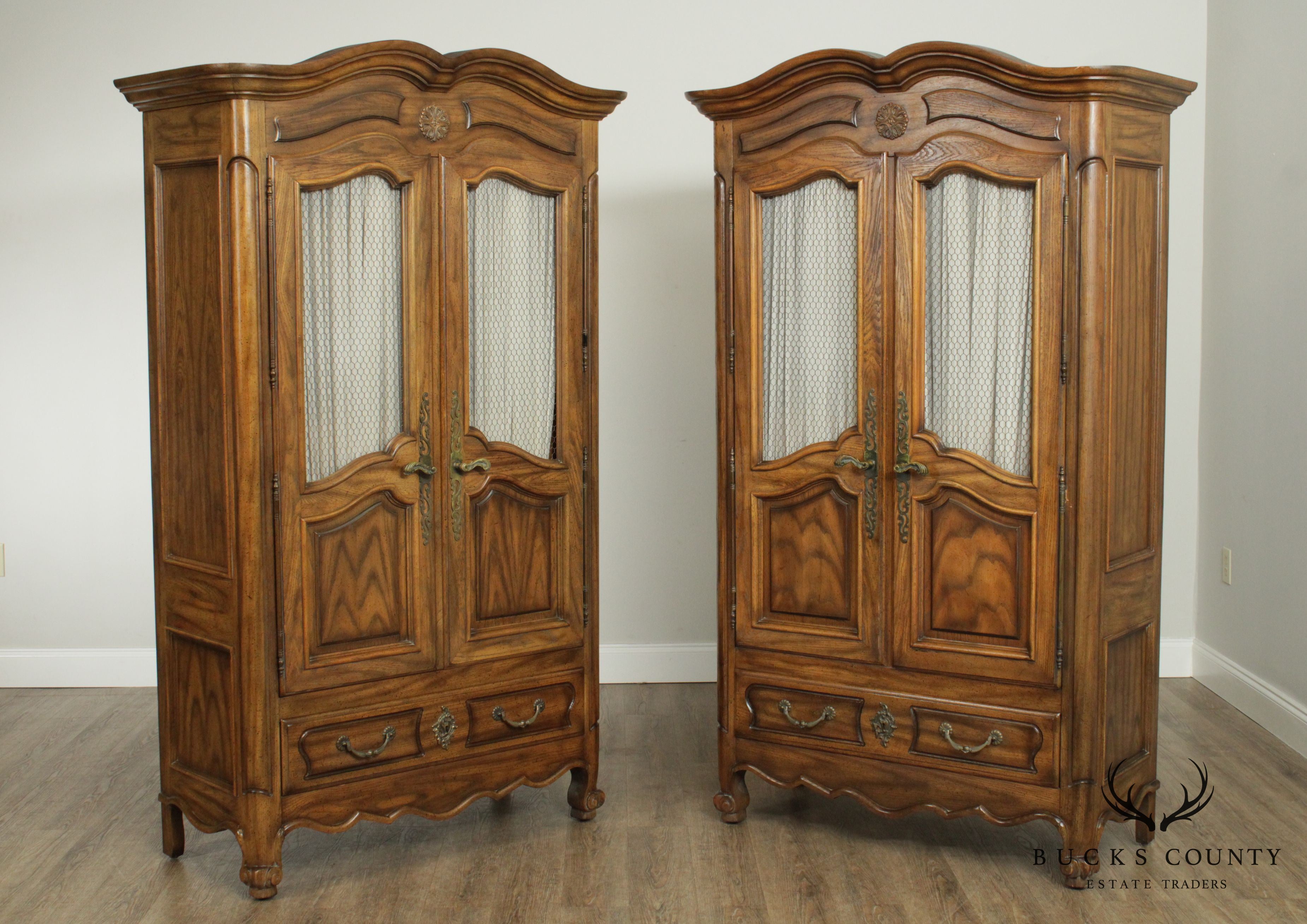 French Louis XV Style Vintage Pair Oak Armoire