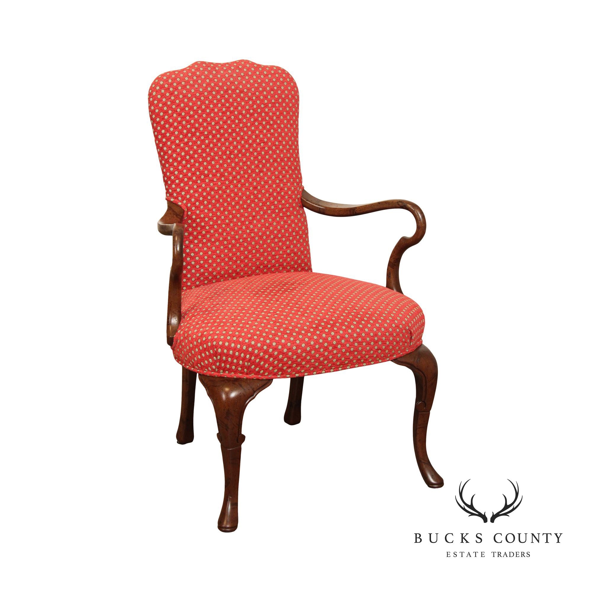 Queen Anne Style Mahogany Shepherd’s Crook Armchair With Custom Upholstery