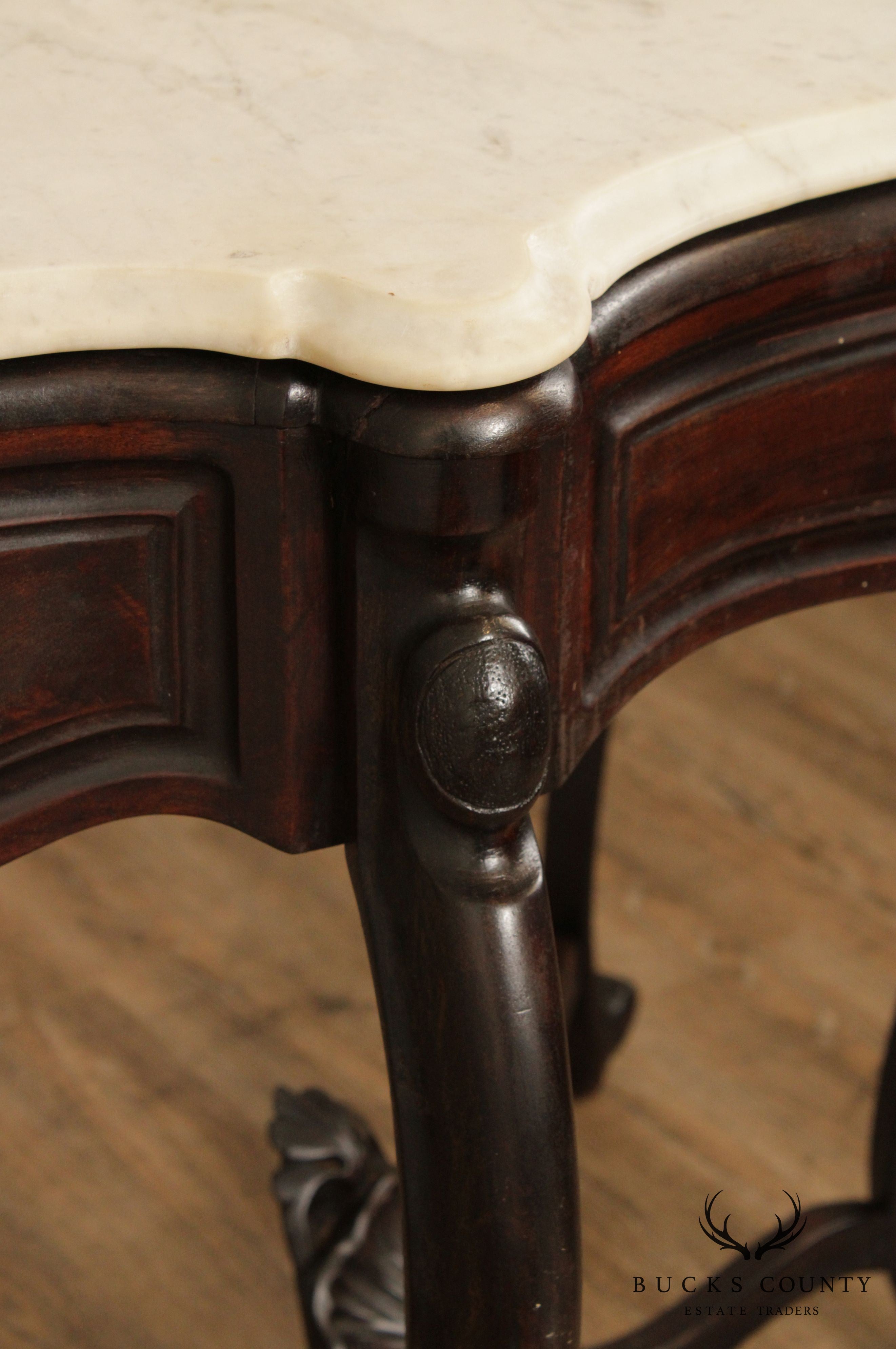 Antique Victorian Renaissance Revival Marble Top Walnut Console Table