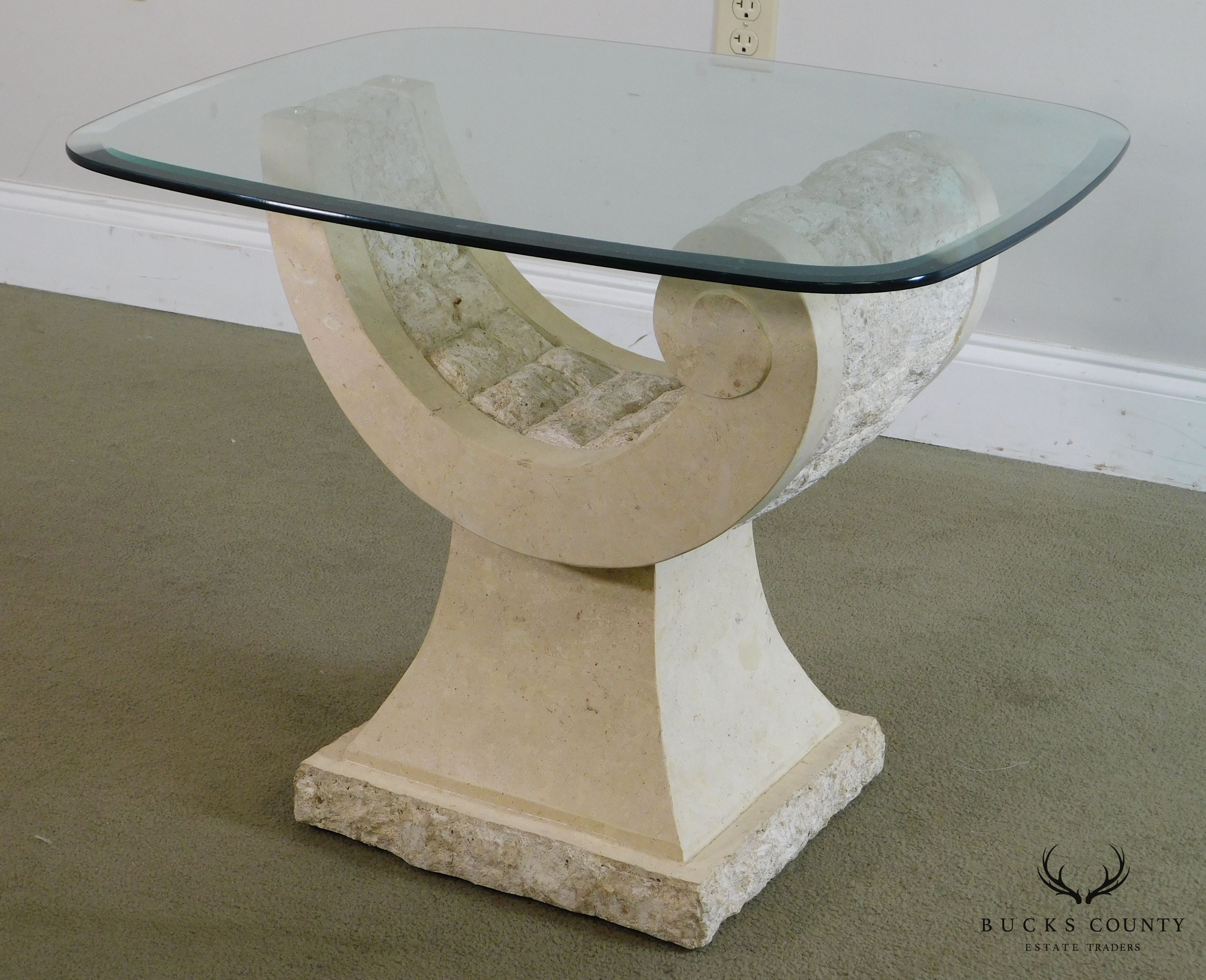 Postmodern Tessellated Marble Glass Top Side Table