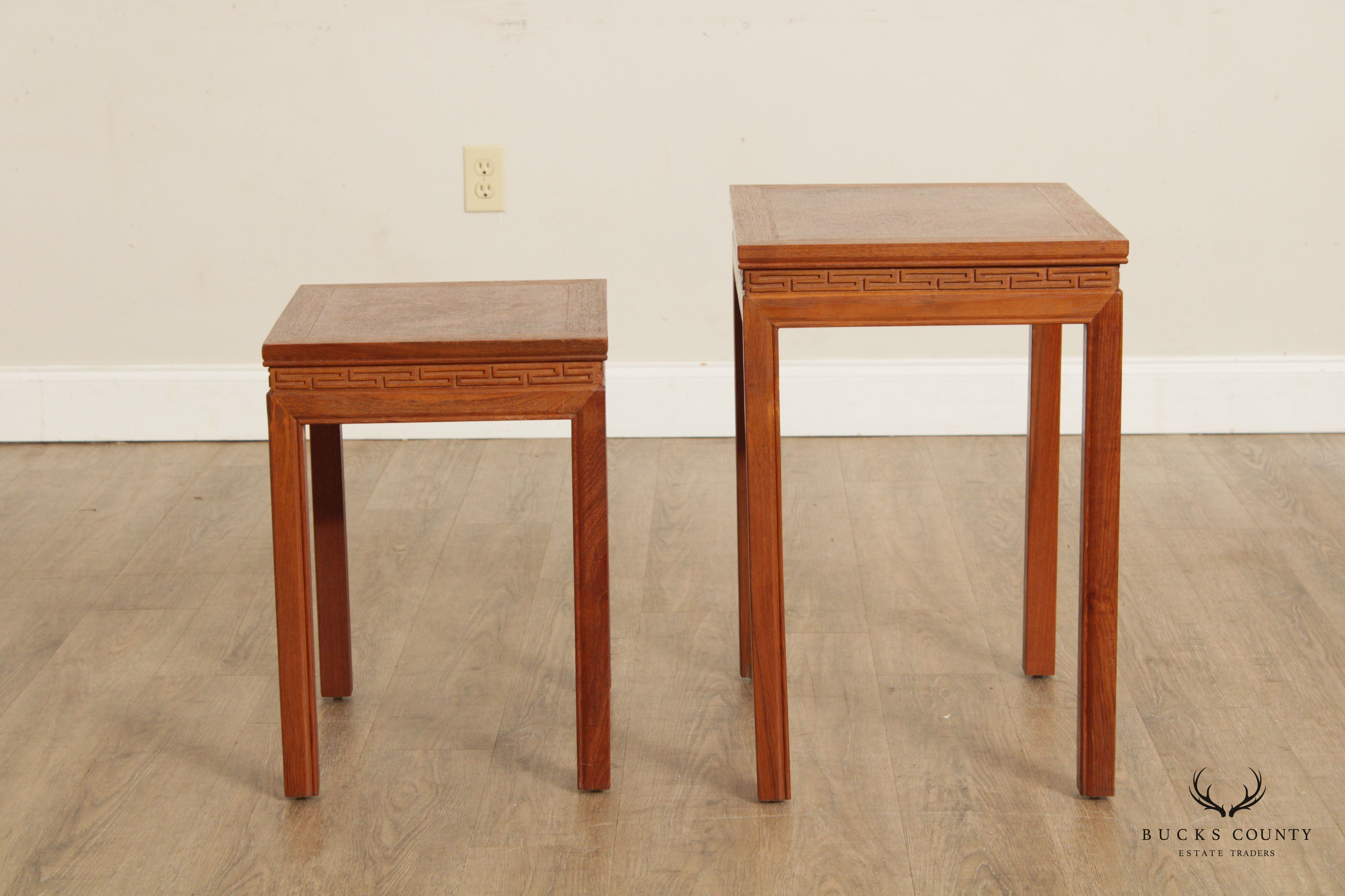 Mid Century Asian Burlwood Top Nesting Tables