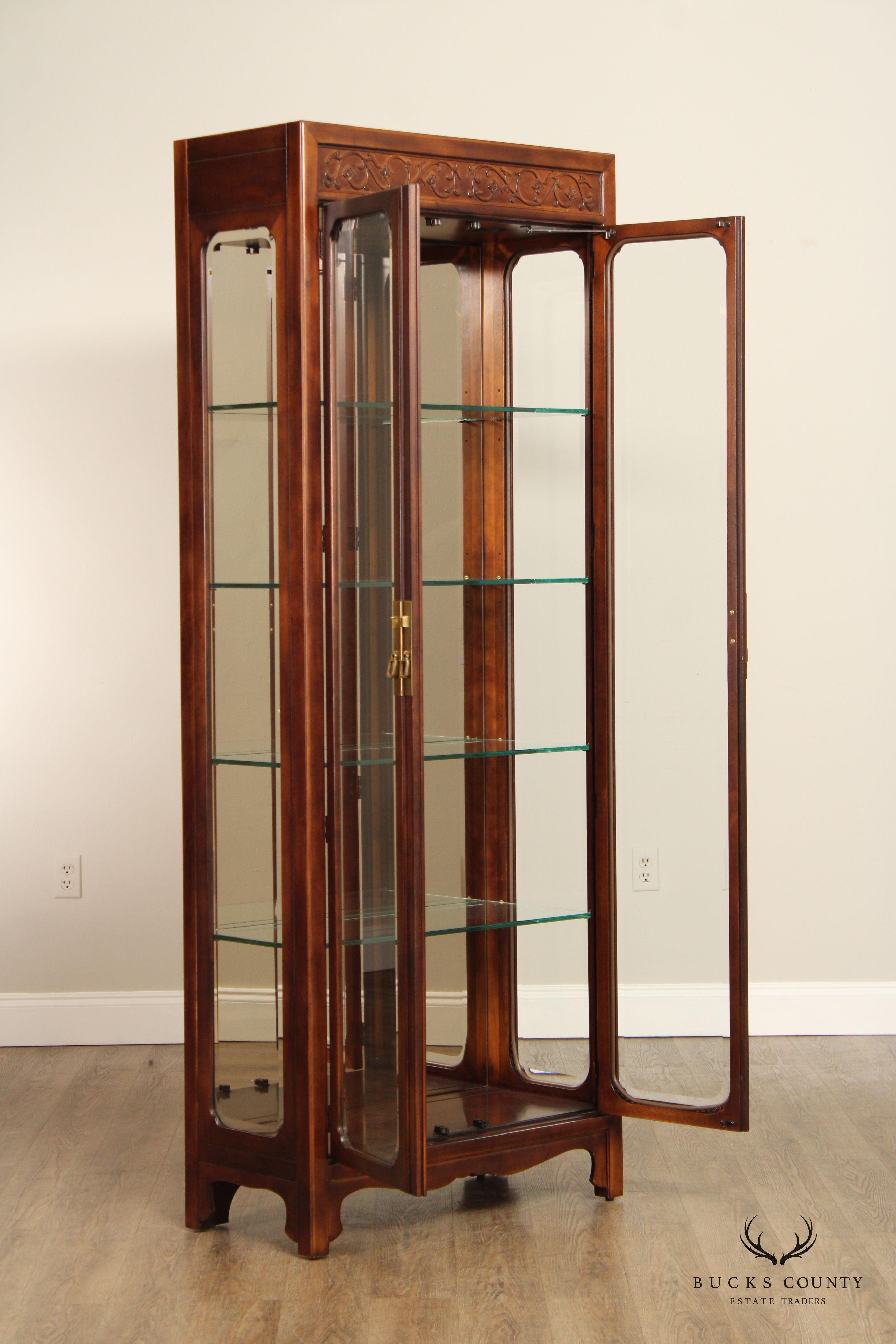 Henredon Asian Inspired Pair of Curio Display Cabinets