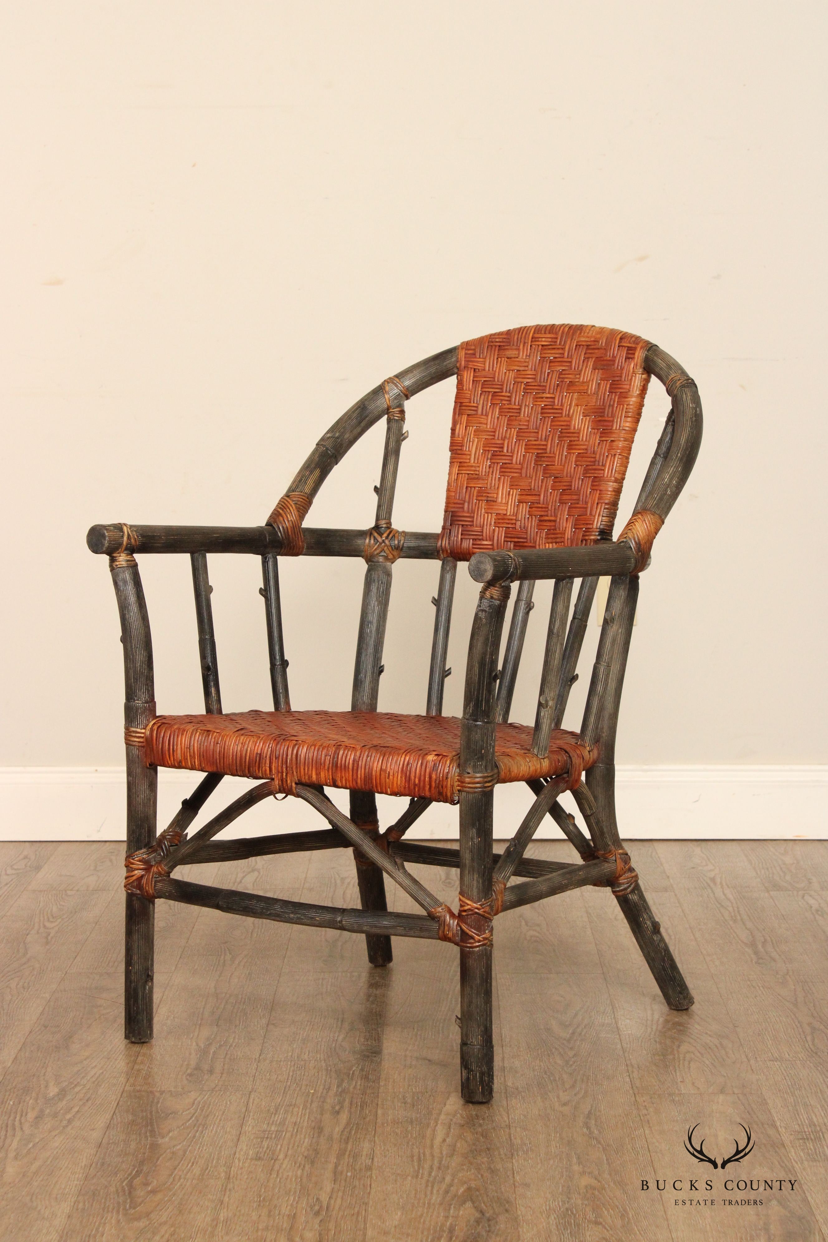 Palecek Adirondack Style Bamboo and Woven Rattan Armchair