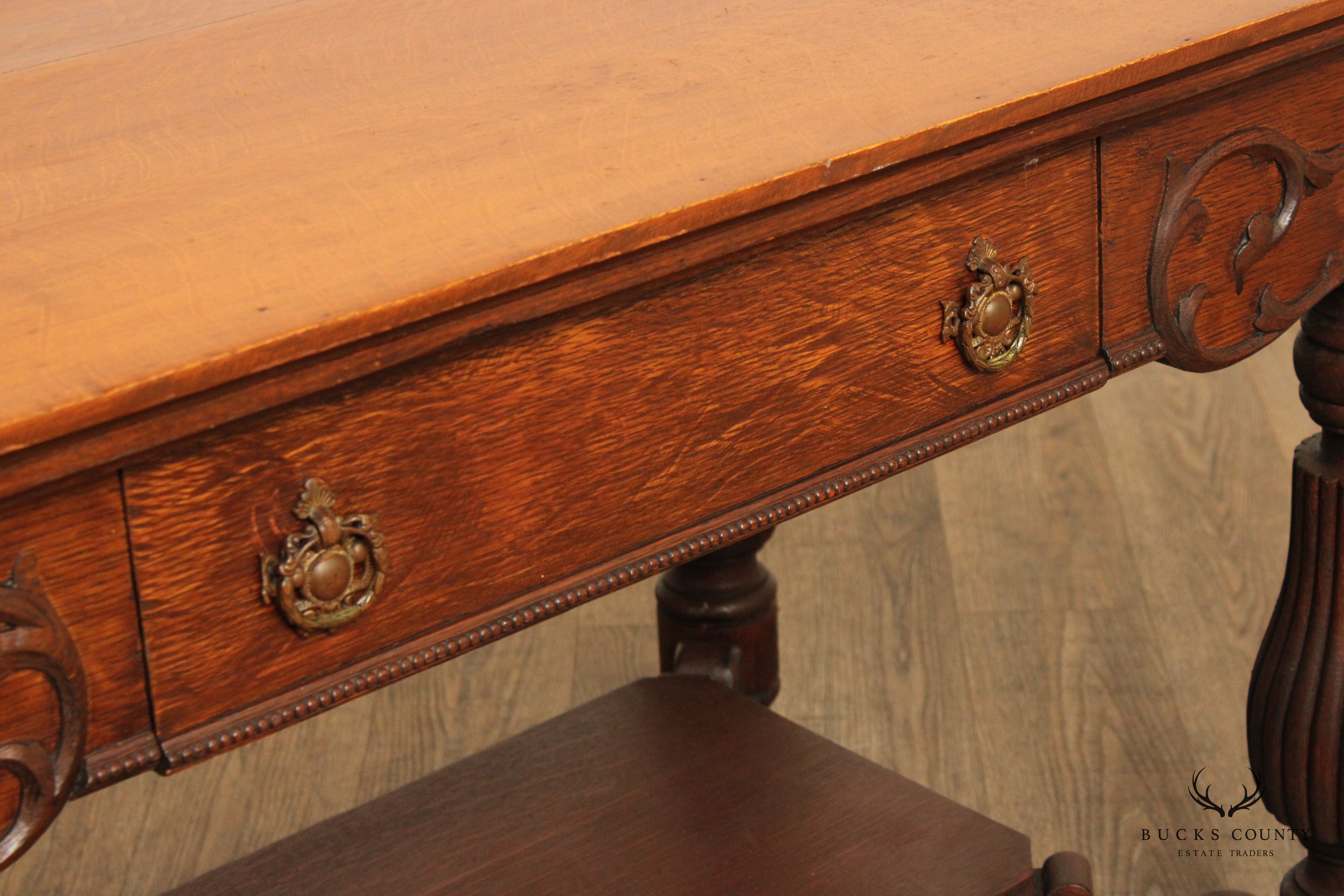 Antique Victorian Oak Writing Desk or Small Library Table