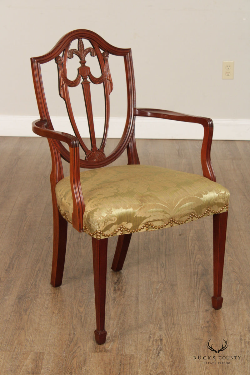 Kindel Hepplewhite Style Set Five Carved Mahogany Shield Back Dining Chairs