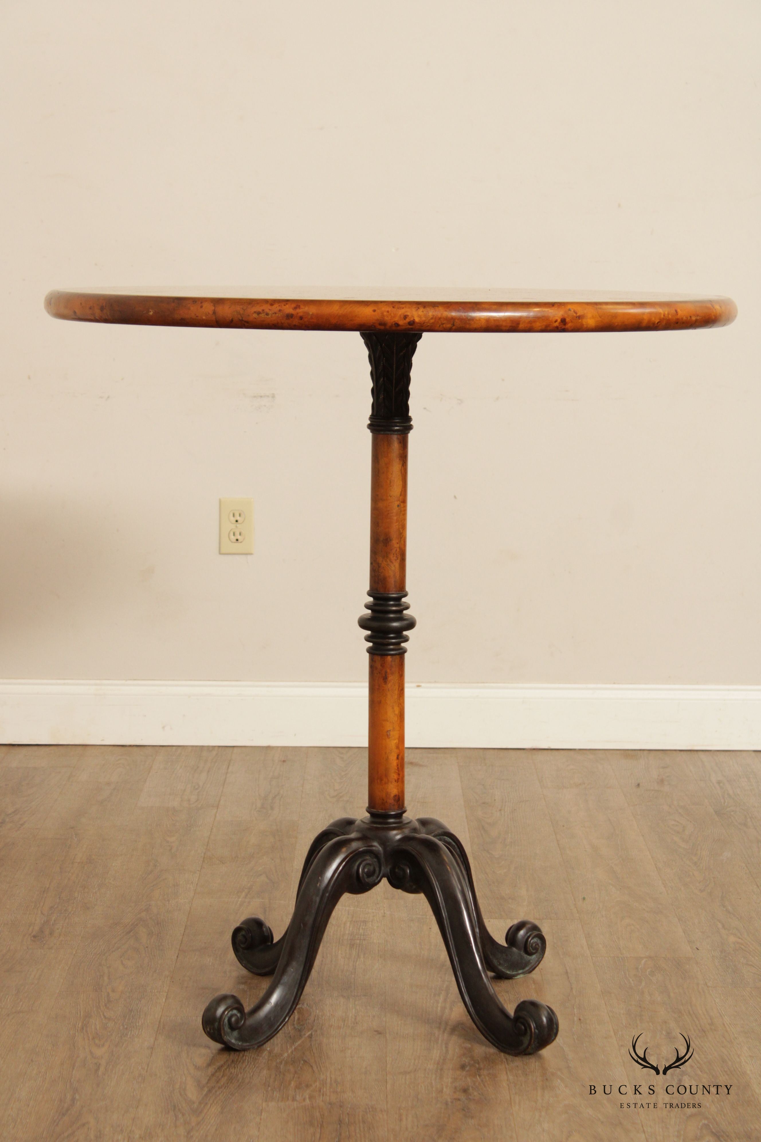 Theodore Alexander Burl Wood Round Pedestal Pub Table