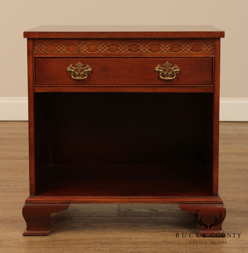Baker Mahogany Chippendale Style Pair Nightstands