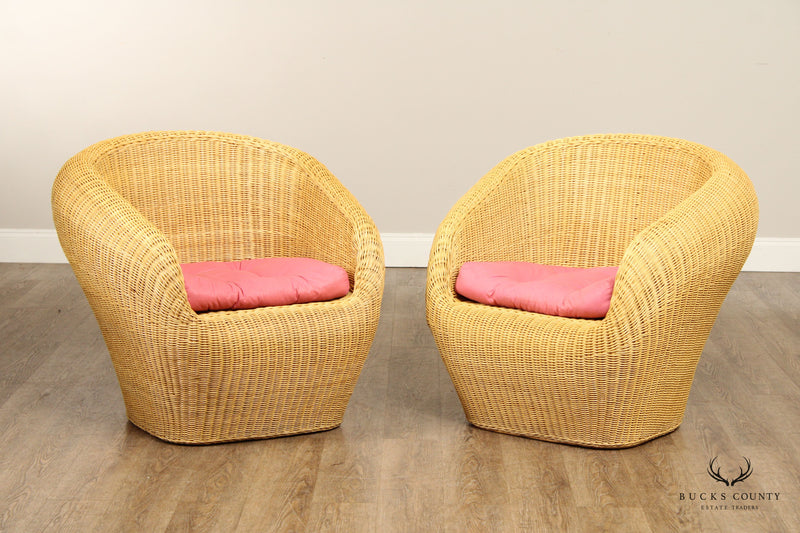 1970's Vintage Pair of Wicker Club Chairs