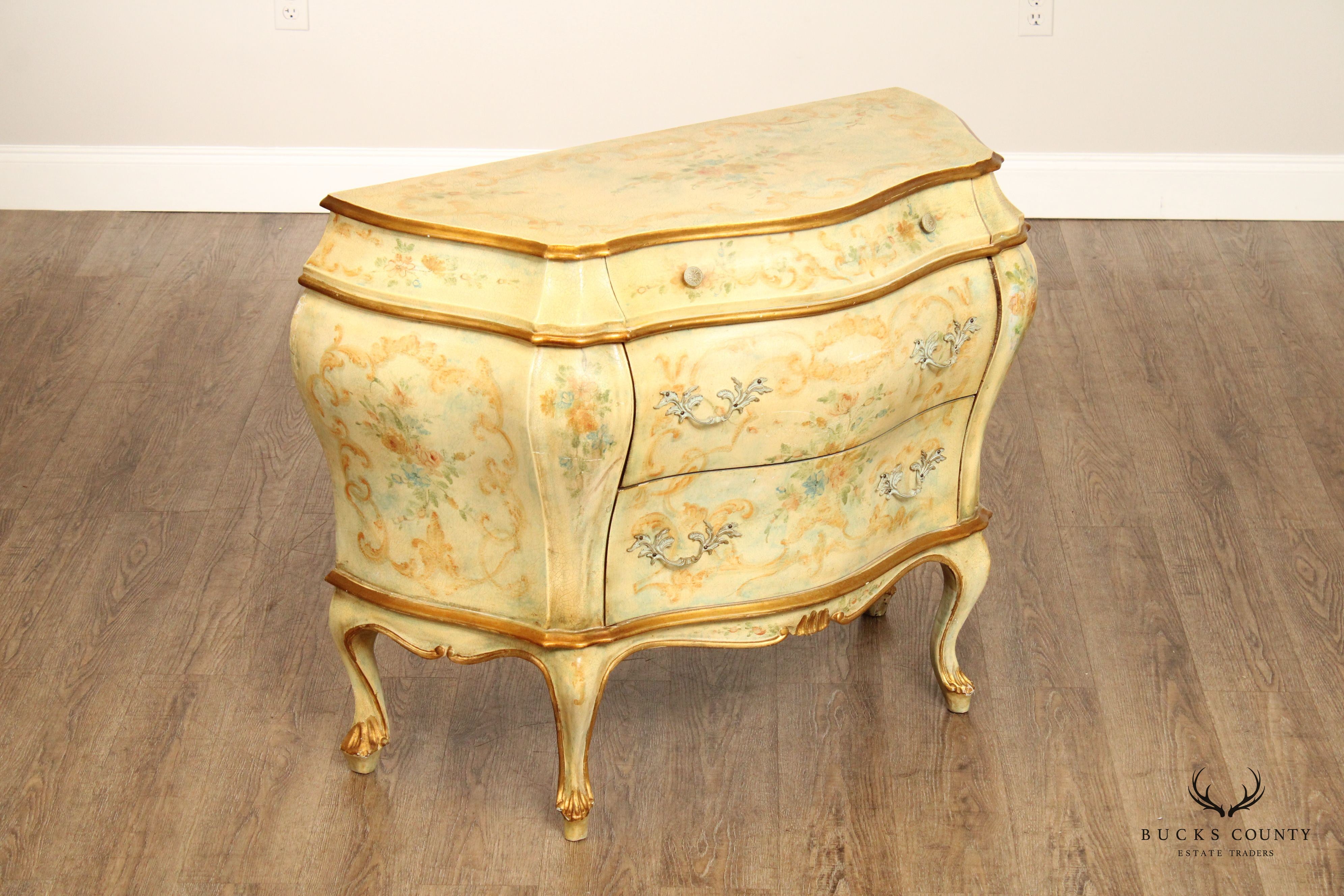 Italian Louis XV Style Paint Decorated Bombe Chest