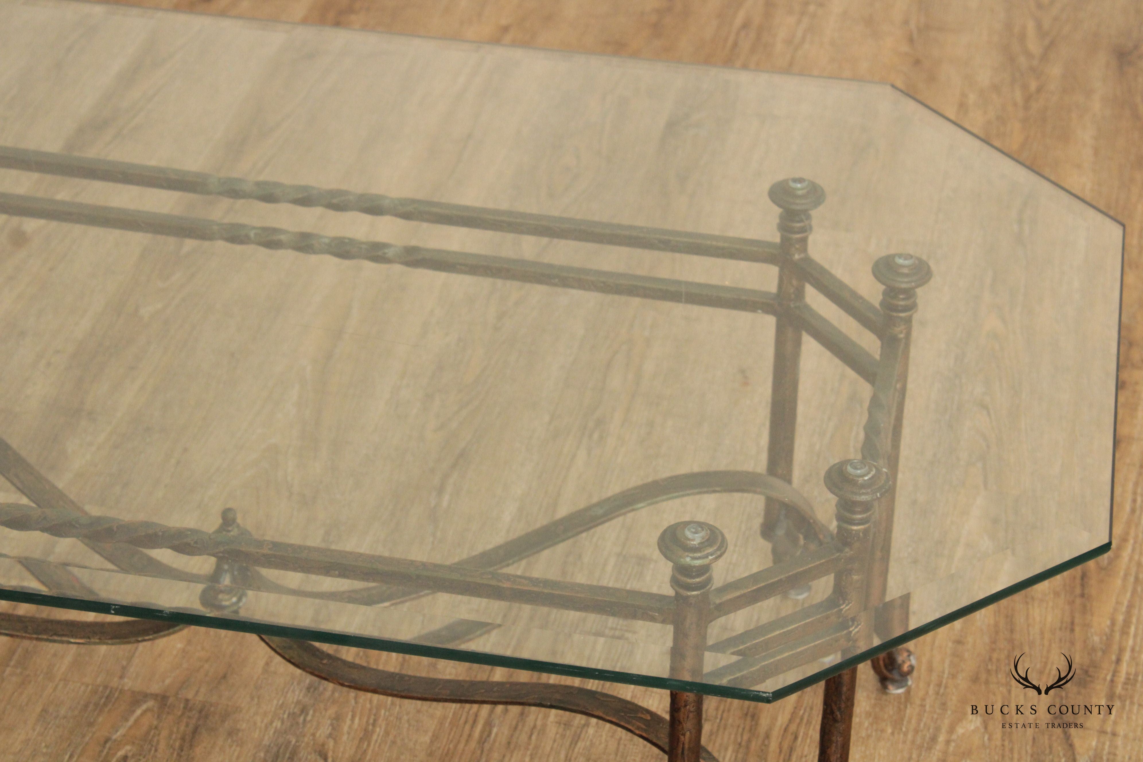 Regency Style Wrought Iron Glass Top Coffee Table