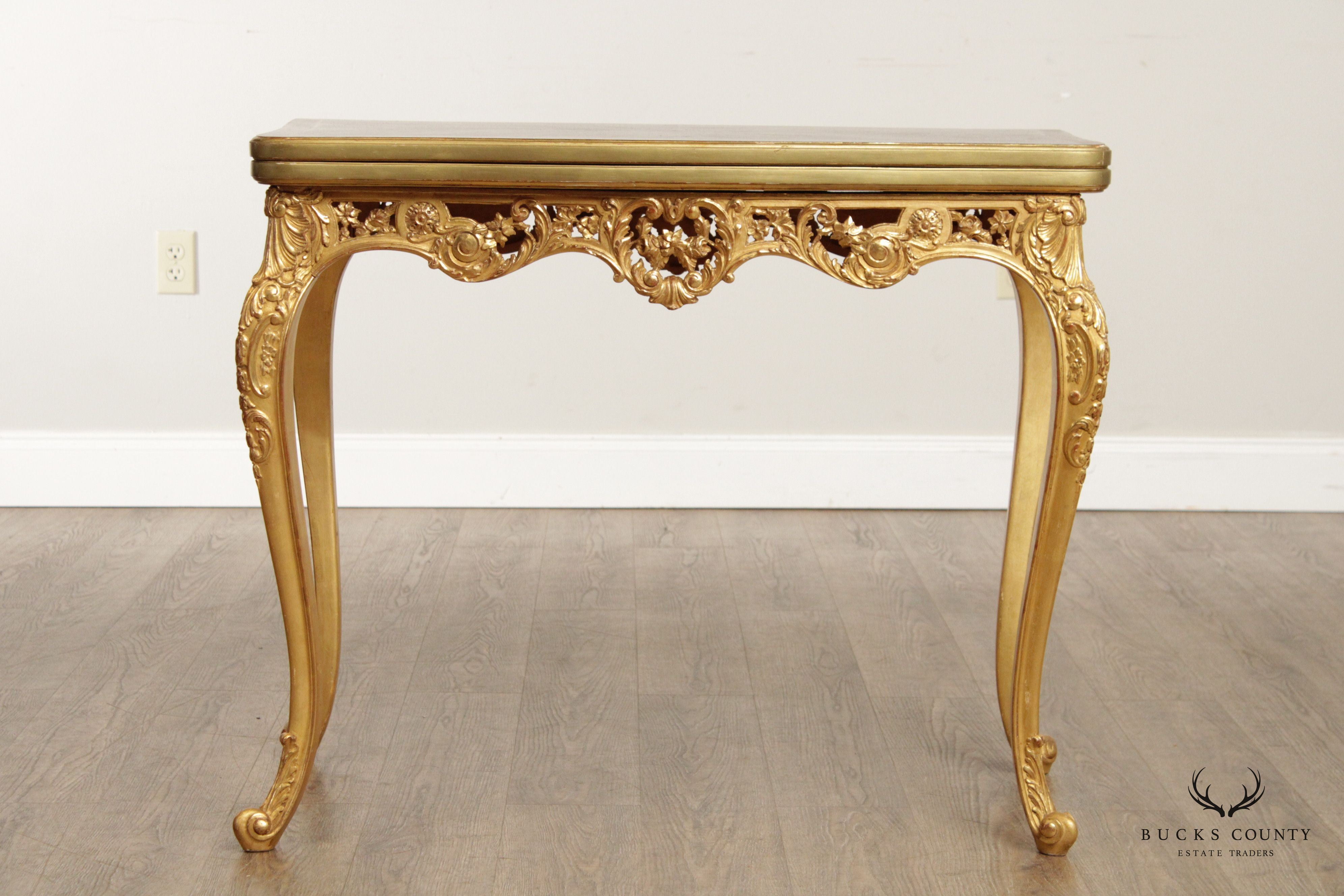 Herraiz Italian Louis XV Style Pair Giltwood Game Tables