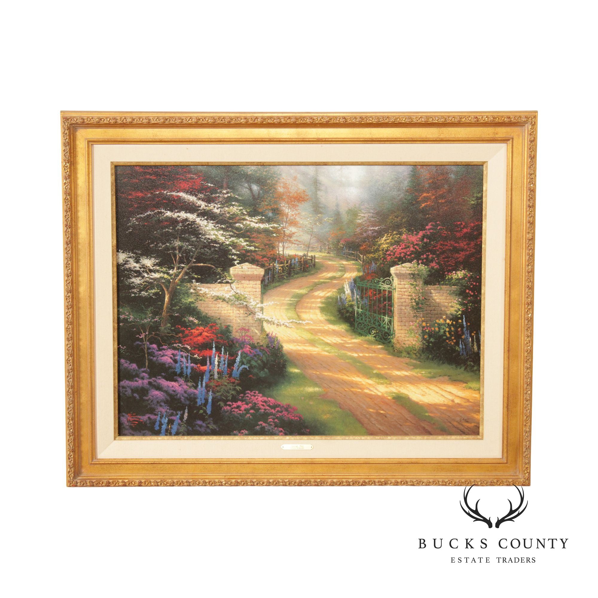 Thomas Kinkade 'Spring Gate' Lithograph Canvas Print, Custom Framed