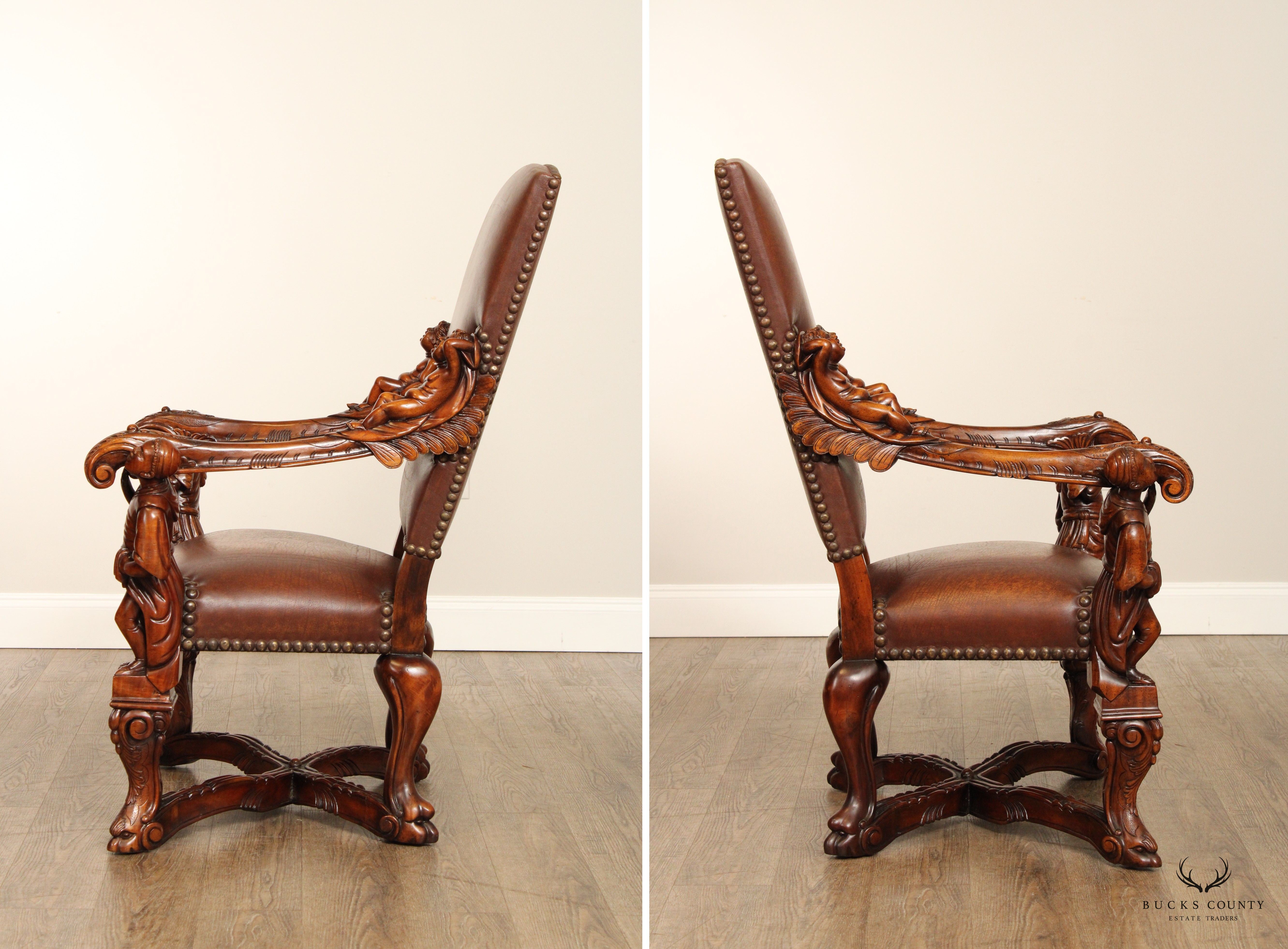 Theodore Alexander Pair Of Figural Carved Baroque Style  Throne Armchairs