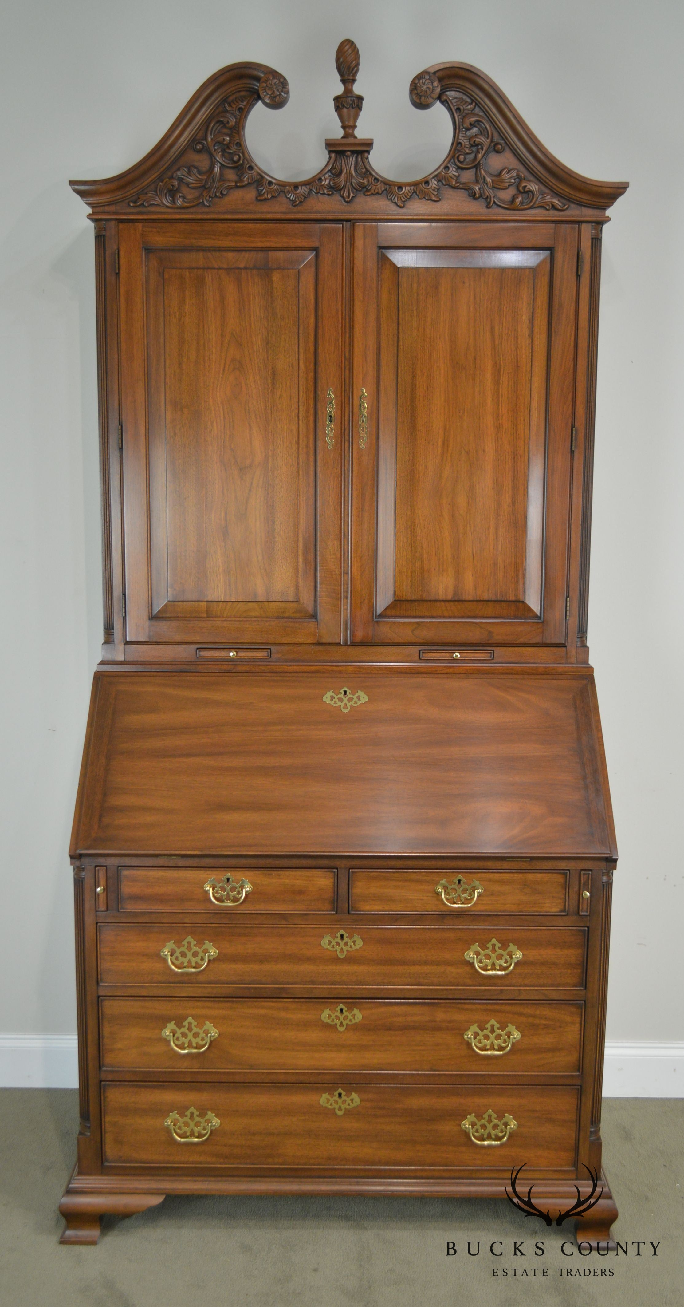 Henkel Harris Chippendale Style Carved Walnut Blind Door Secretary Desk