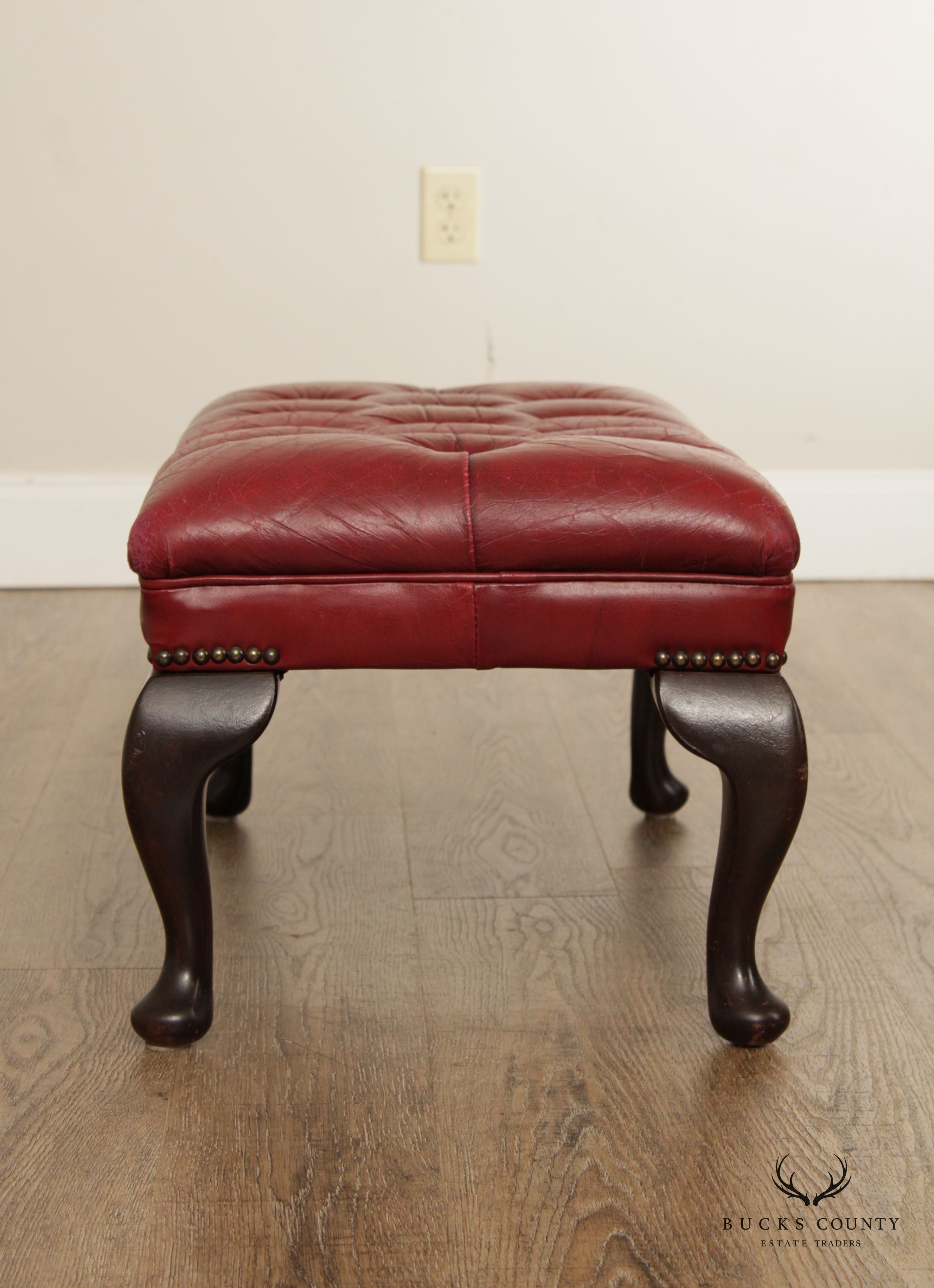 Georgian Style Tufted Red Leather Ottoman or Foot Stool