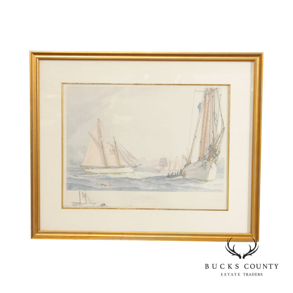 William Gilkerson 'Pilot Schooner Wandervogel' Maritime Watercolor, Custom Framed
