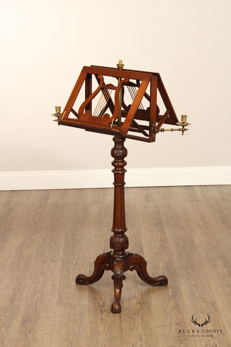 ANTIQUE 19TH CENTURY MAHOGANY MUSIC STAND WITH CANDLE SCONCES