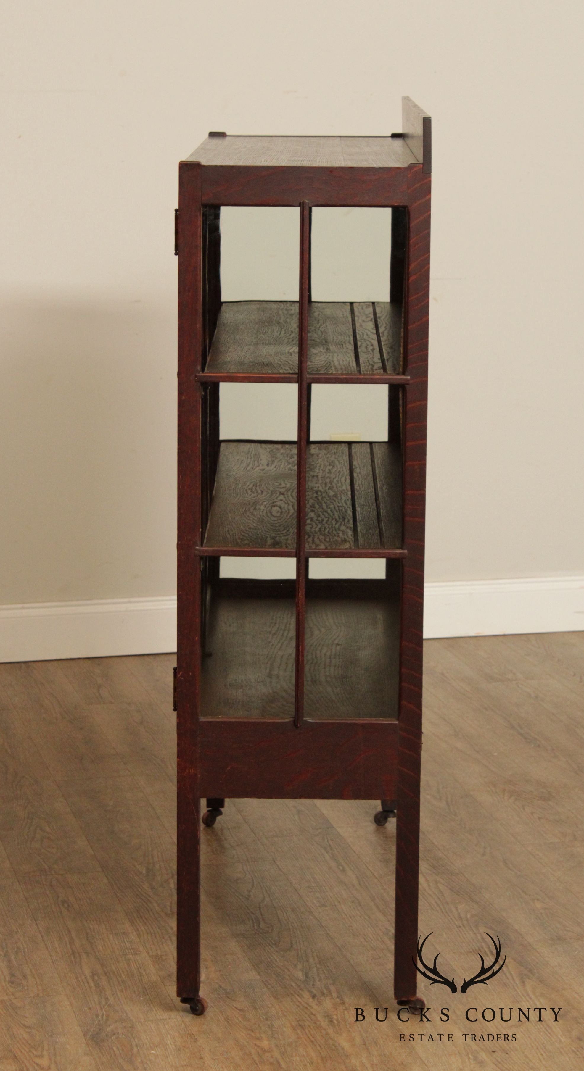 Antique Mission Oak Two Door China Cabinet Bookcase, Geo. C. Flint Co.