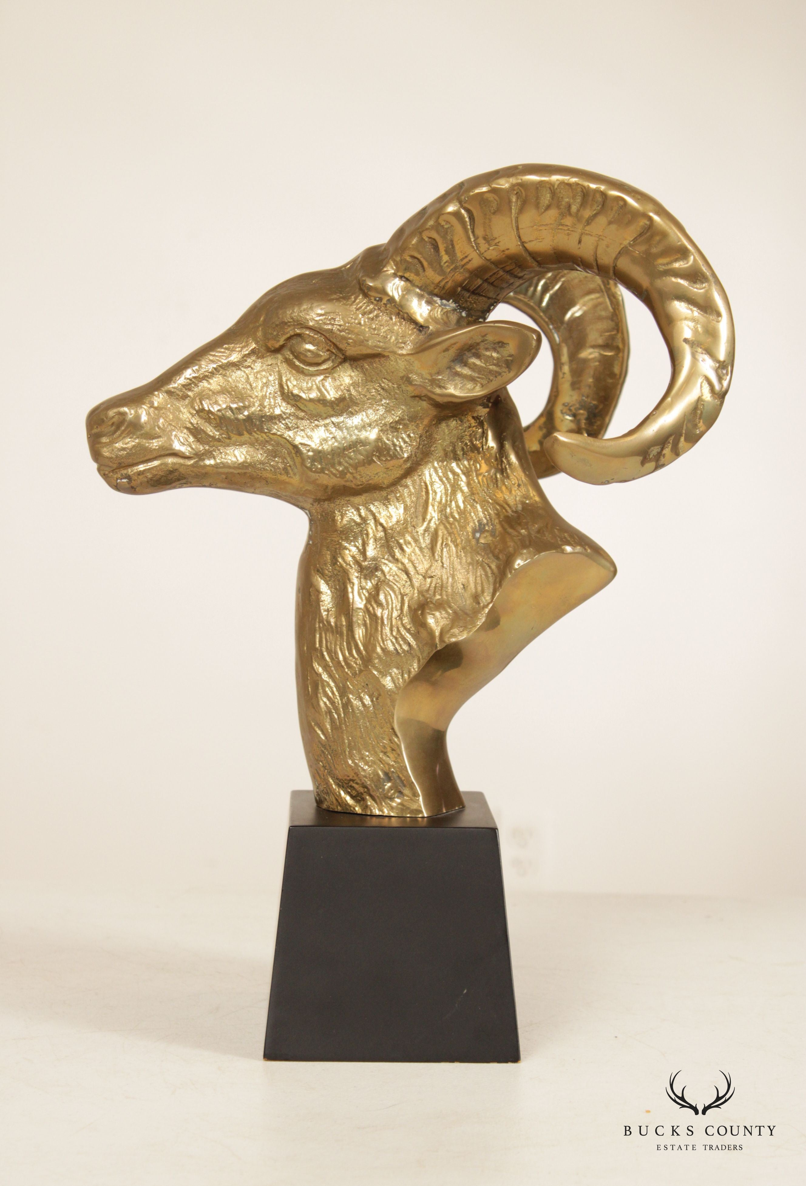 Vintage Brass Rams Head Sculpture