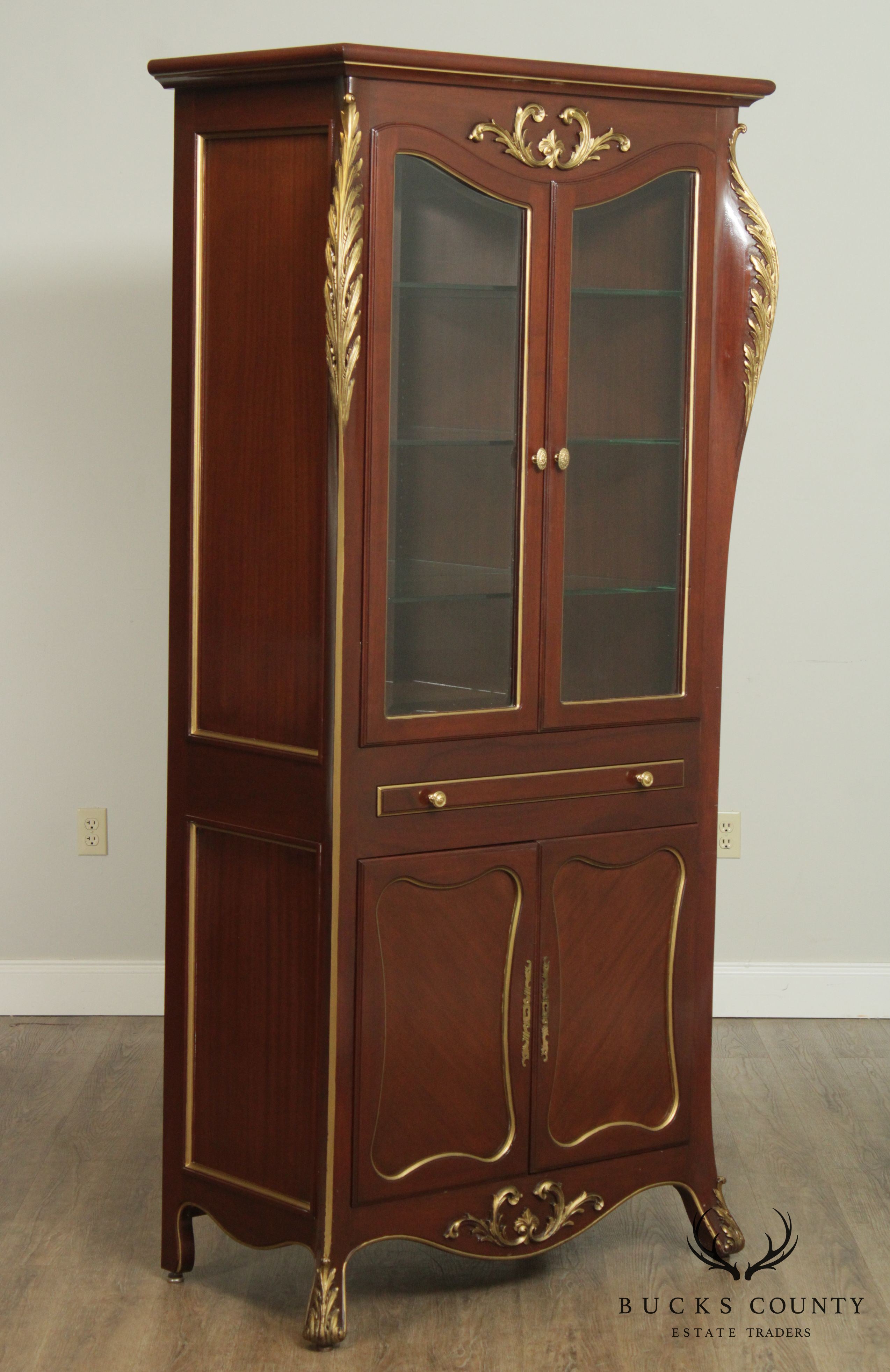 Art Nouveau Style Custom Quality Mahogany & Partial Gilt China Cabinets