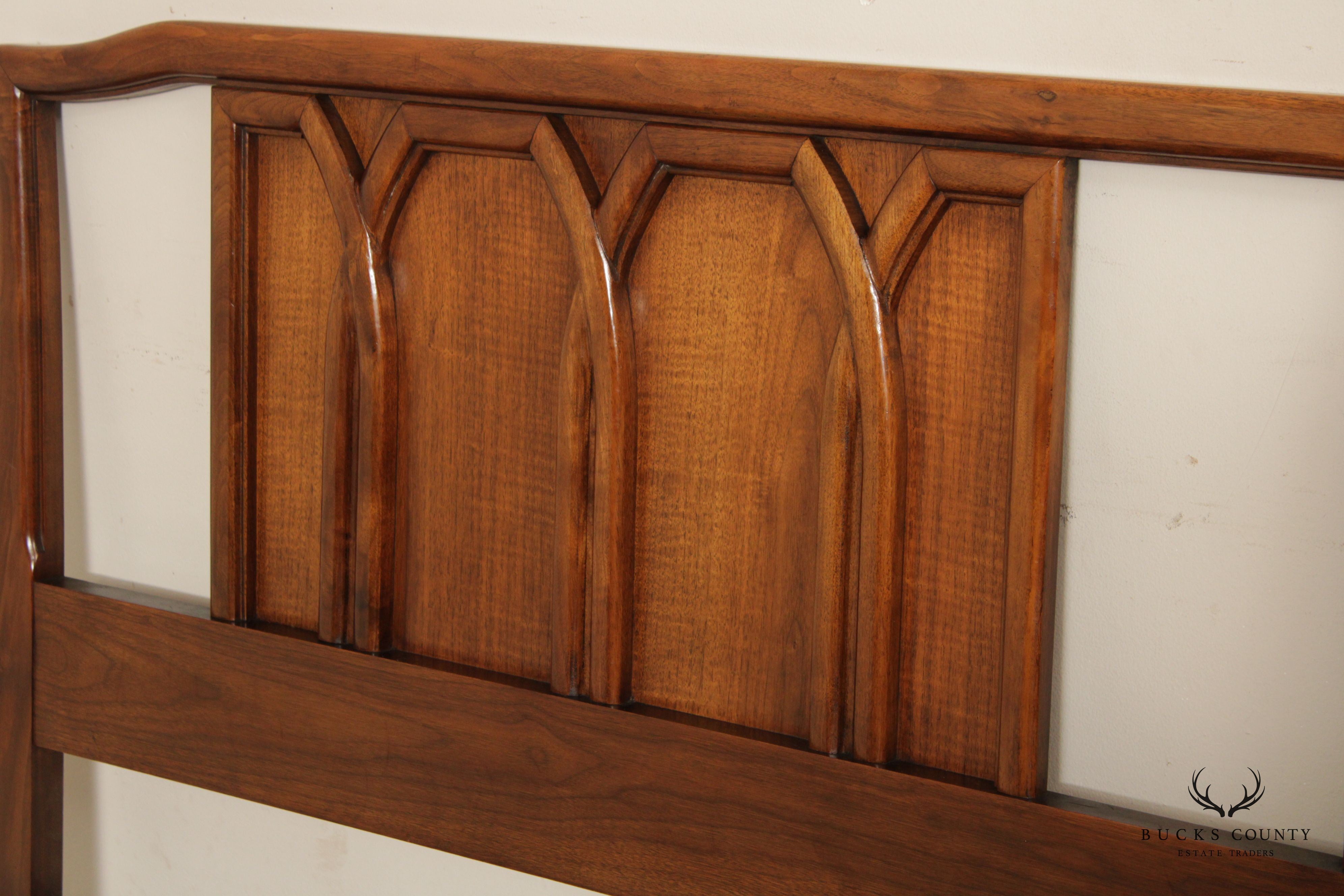 Mid Century Modern Sculpted Walnut King Size Headboard