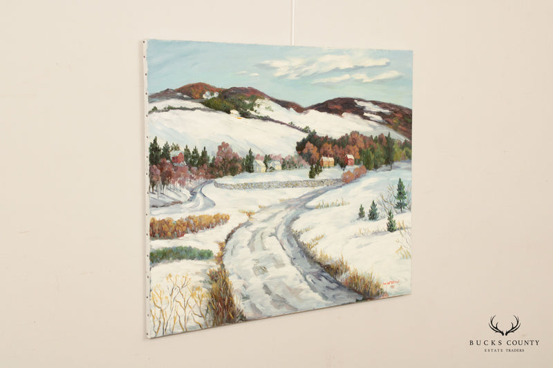 Ann Yost Whitesell Winter 'Stone Wall' Landscape Original Oil Painting