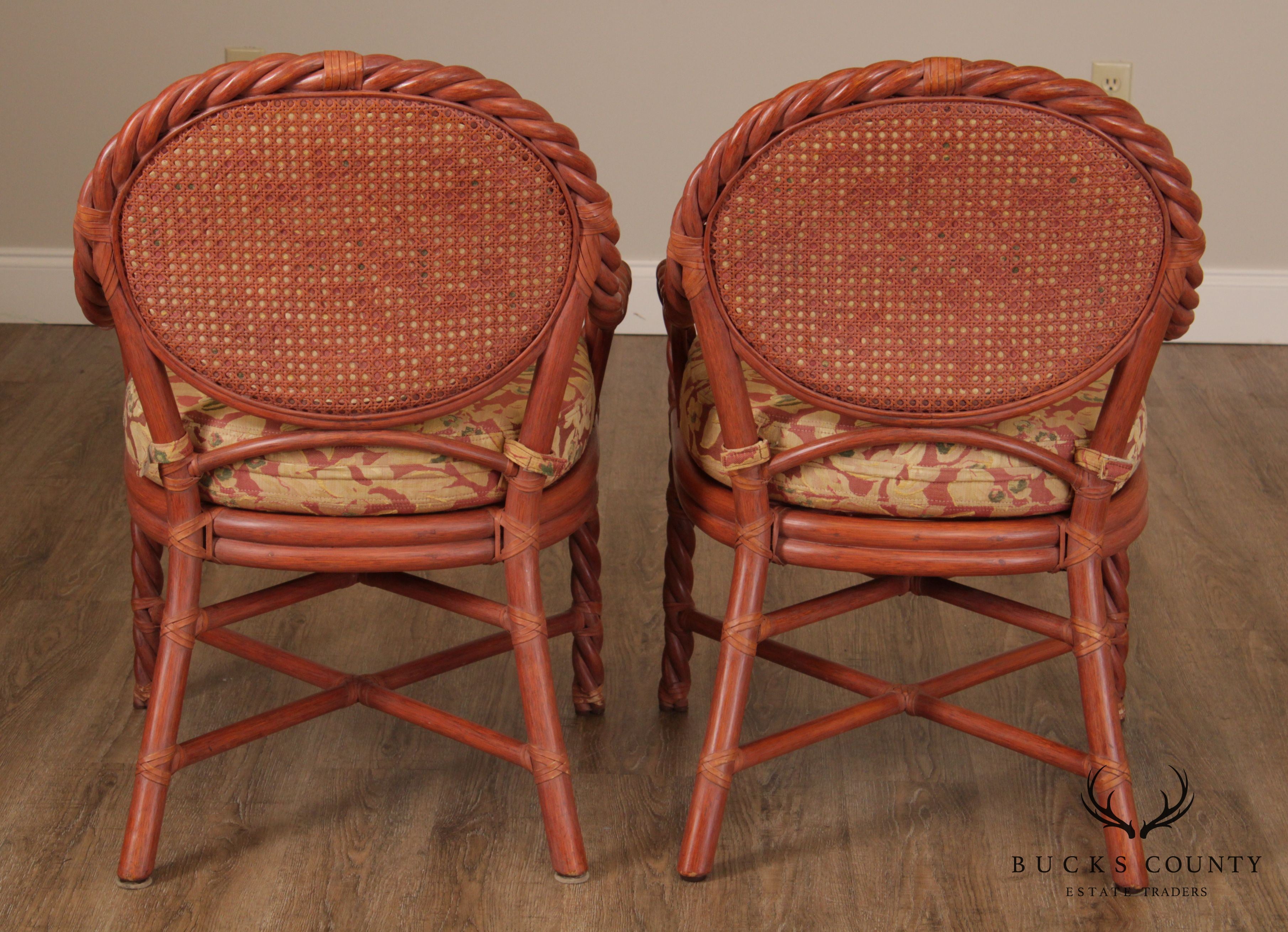 McGuire of San Francisco Pair Painted Twisted Rattan Armchairs (B)