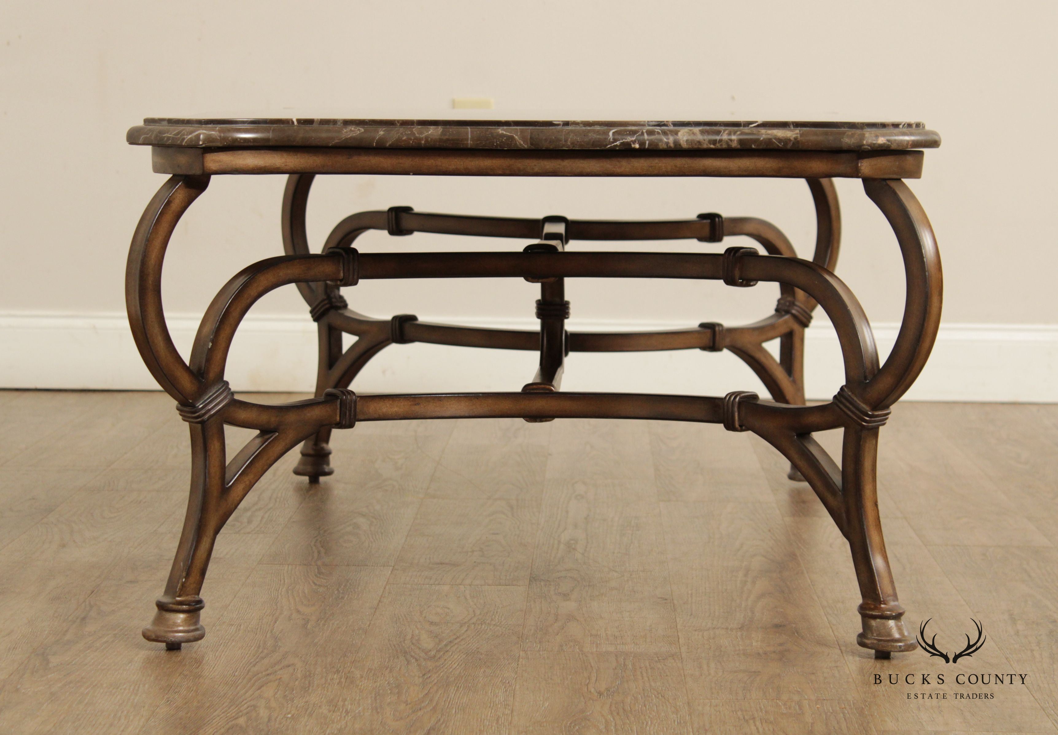 Rustic European Style Faux Marble Top Metal Base Coffee Table