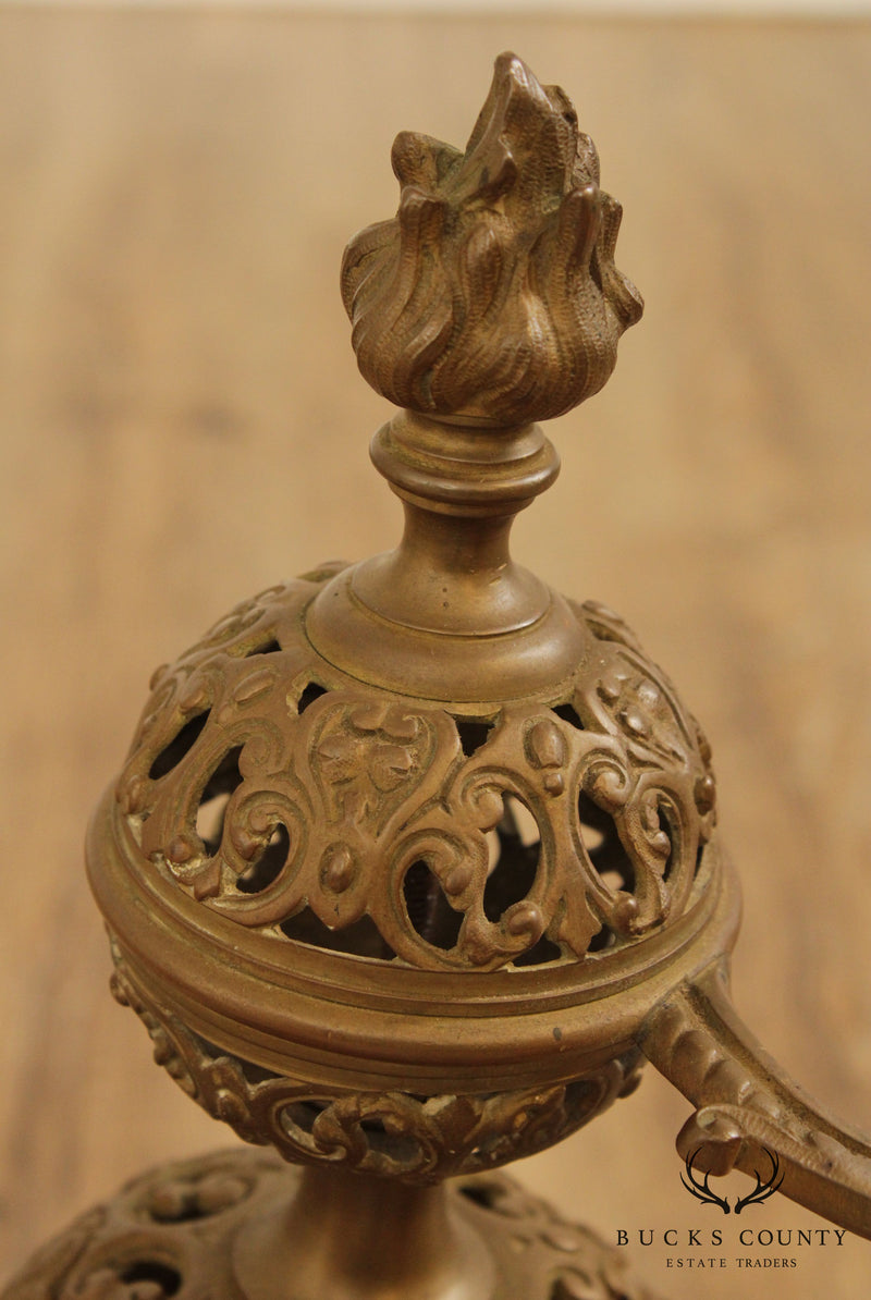 Renaissance Revival Quality Vintage Pair Brass Andirons