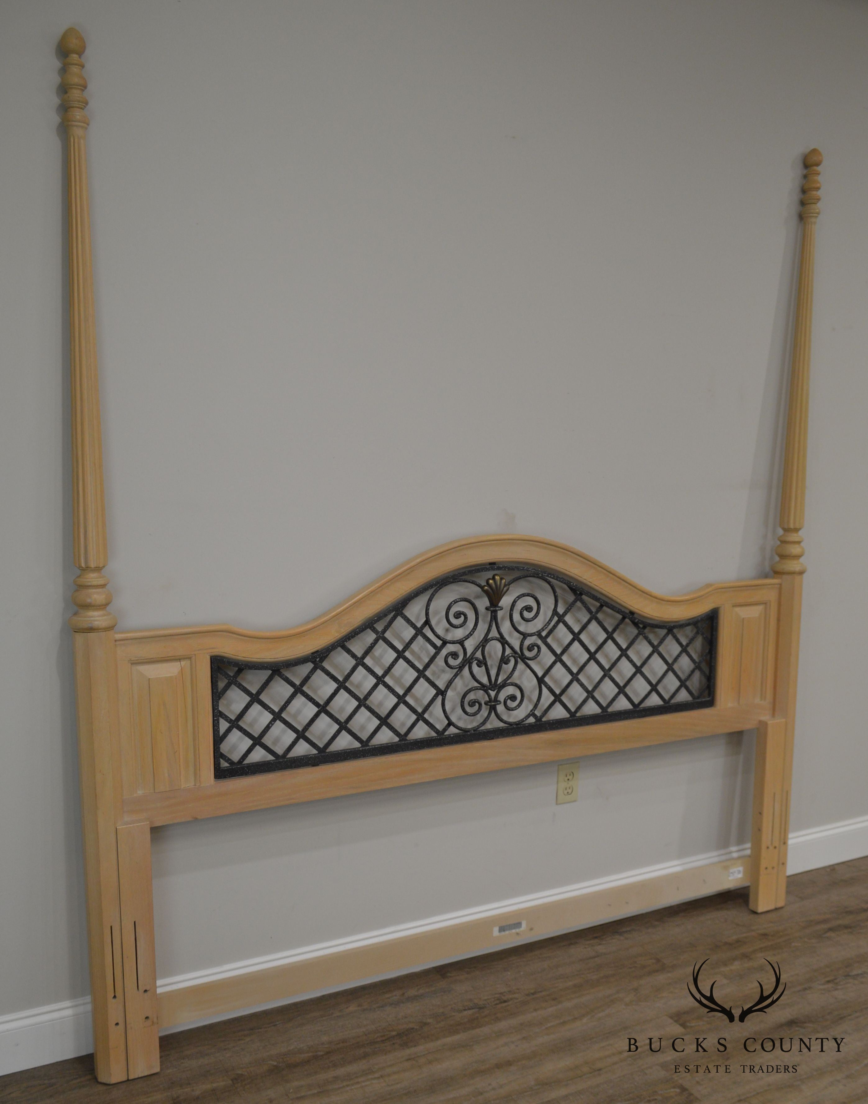 Bernhardt Cerused Oak Poster King Headboard with Iron Lattice