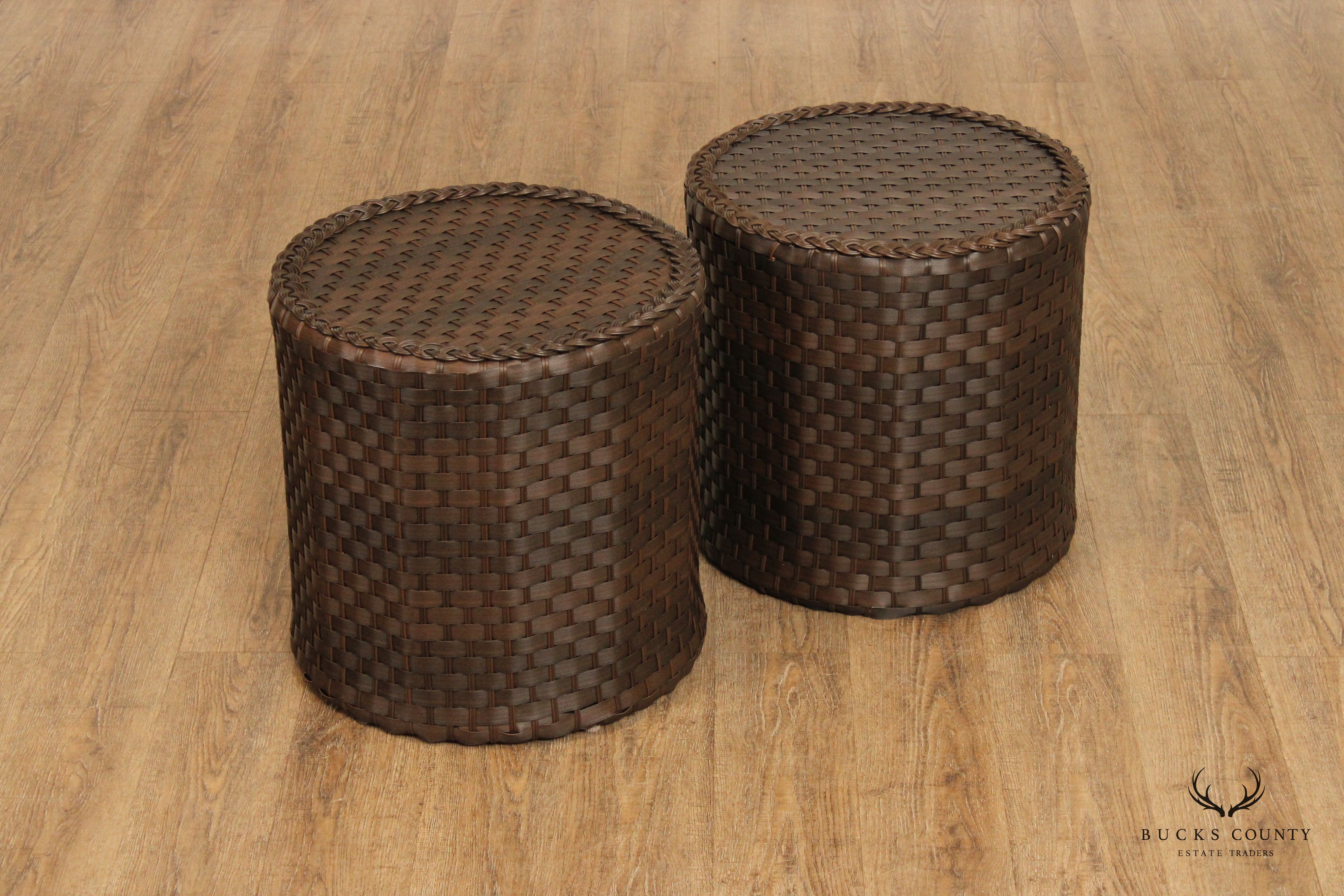 Pair of Outdoor Wicker Patio Stools or Tables